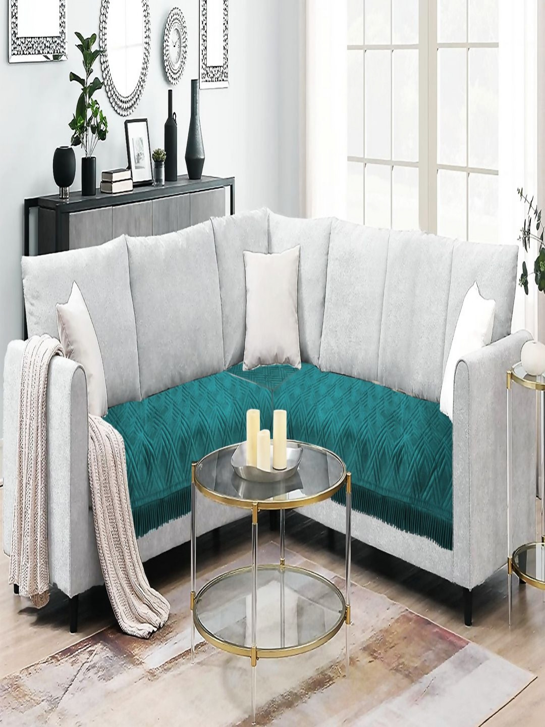 

Fashion Throw Teal Velvet 2 Piece Sofa Cover