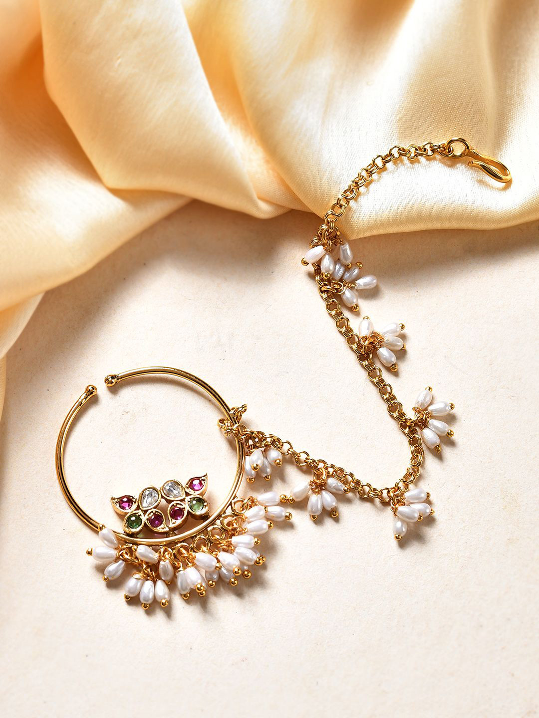 

Voylla Gold-Plated Kundan Chained Nosepin