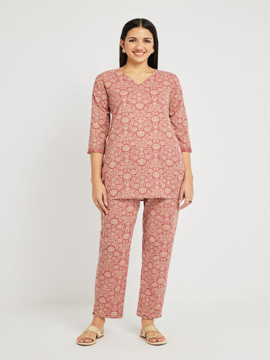 

Span Floral Printed Pure Cotton Top With Trouser, Pink