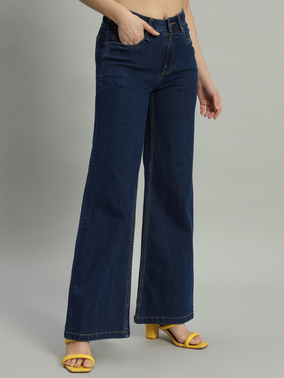 

Mast & Harbour Women Wide Leg High-Rise Stretchable Jeans, Blue