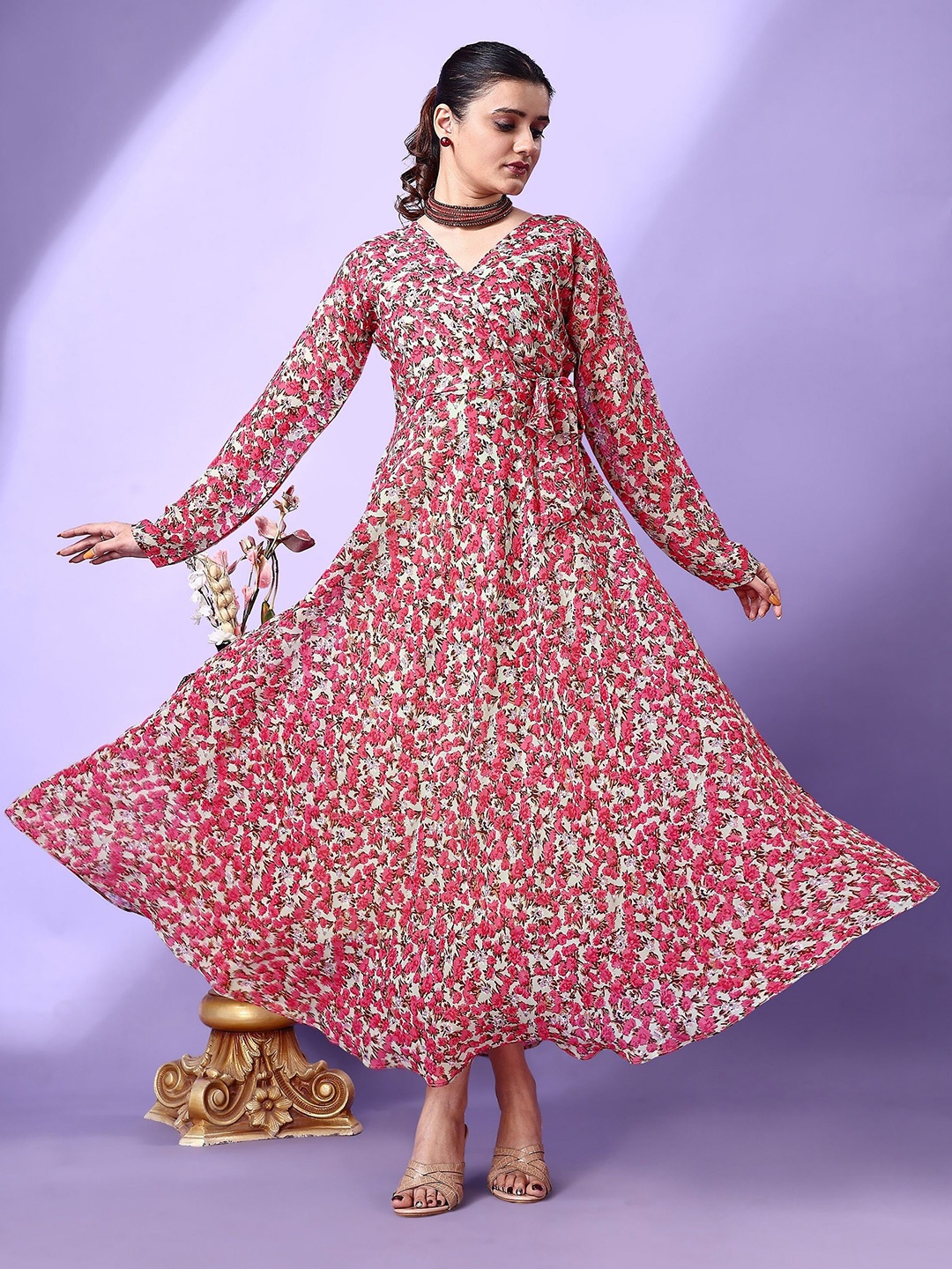 

Fashion2wear Women Floral Printed Wrap Dress, Pink