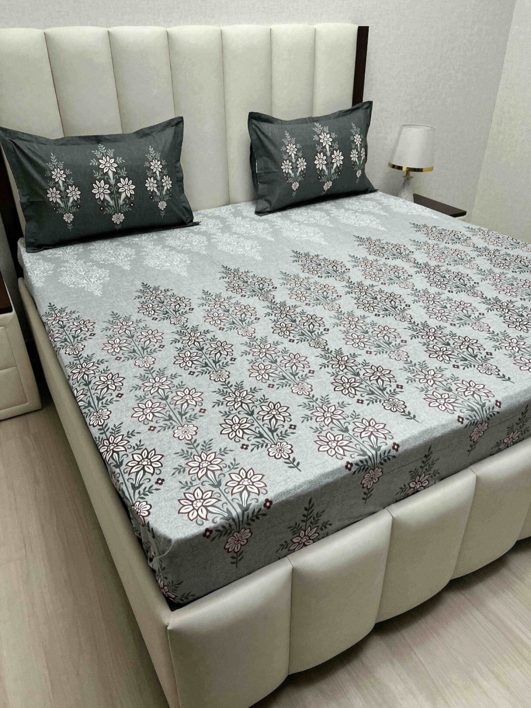 

Pure Decor Cotton King Size Double Bed Bedsheet With 2 Pillow Covers 2.74m X 2.74m, Grey