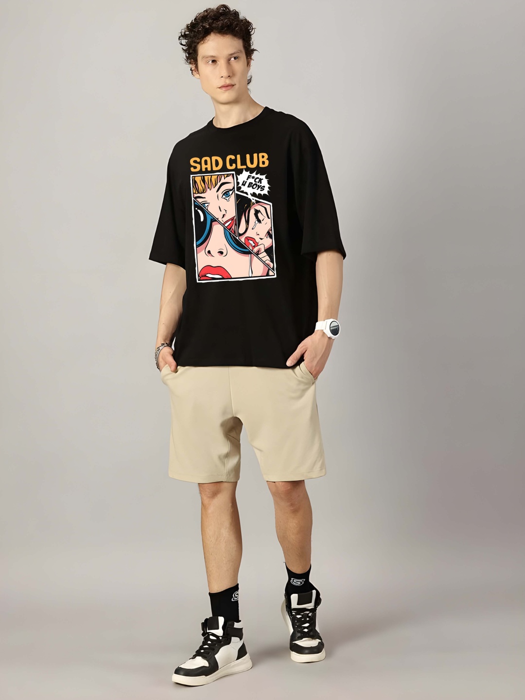 

Krimmple Men Drop-Shoulder Sleeves Pure Cotton T-shirt, Black