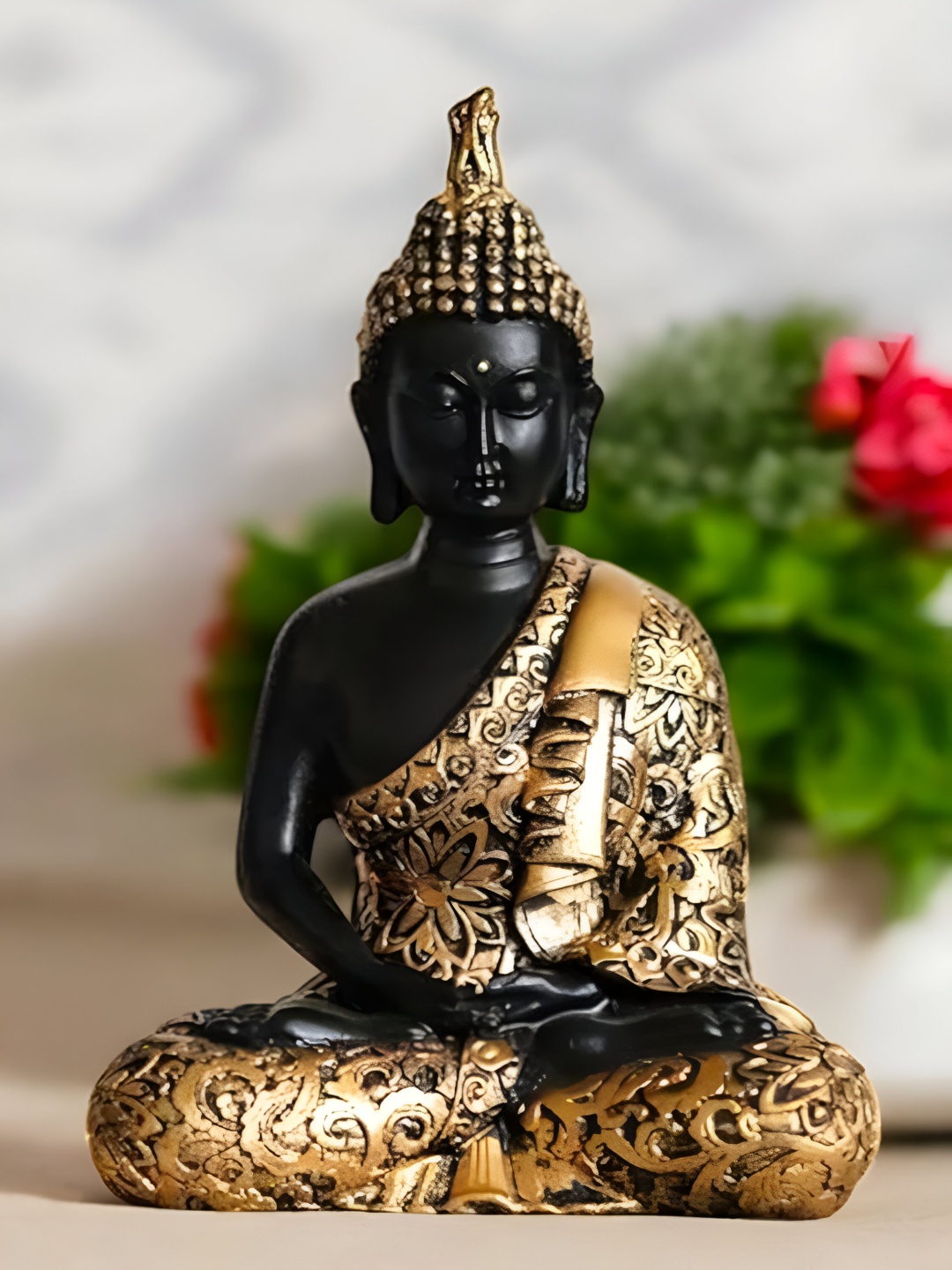 

VIVARS CRAFT Gold-Tone And Black Buddha Figurine Showpiece