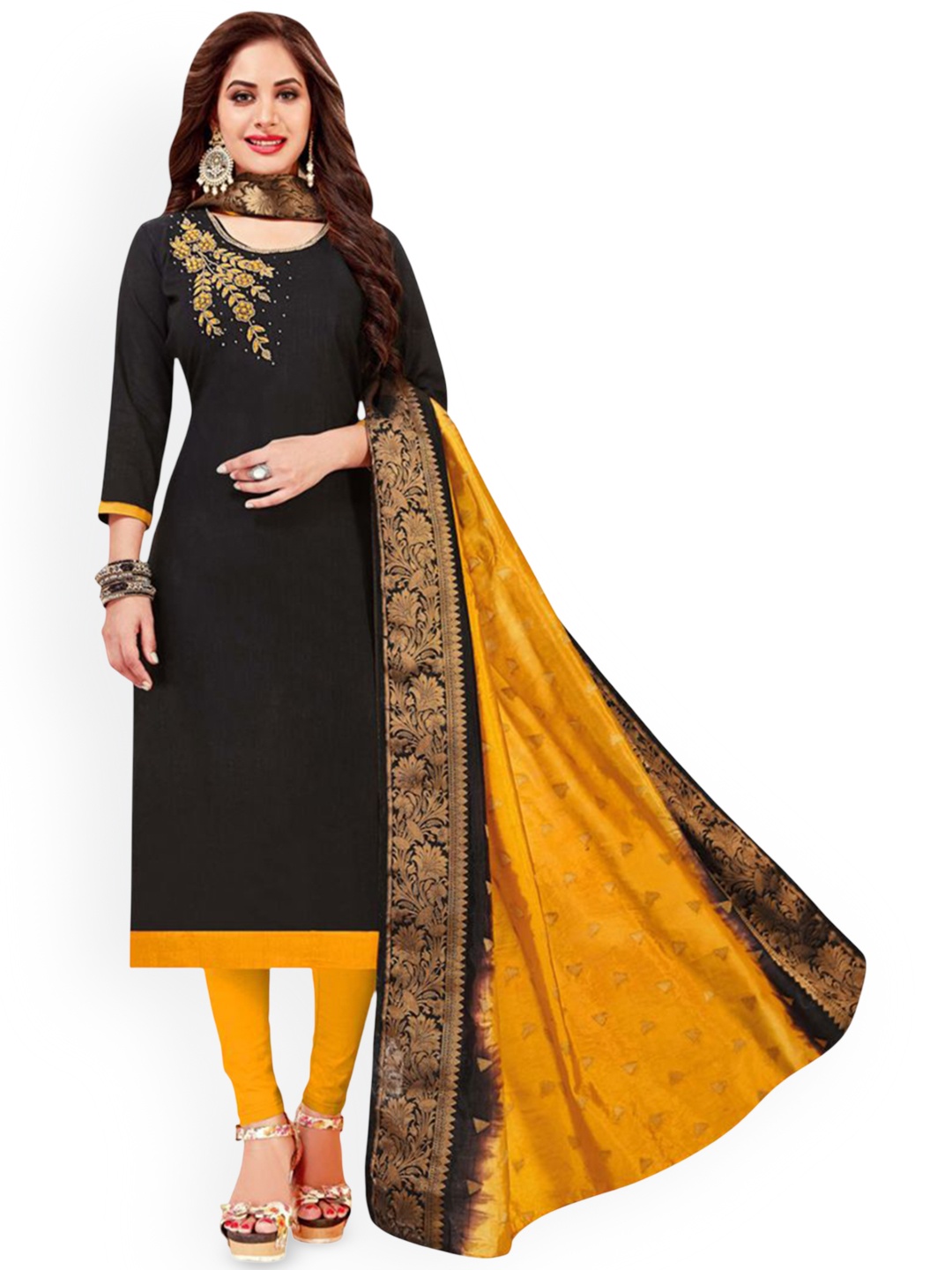 

HERE&NOW Embroidered Unstitched Dress Material, Black