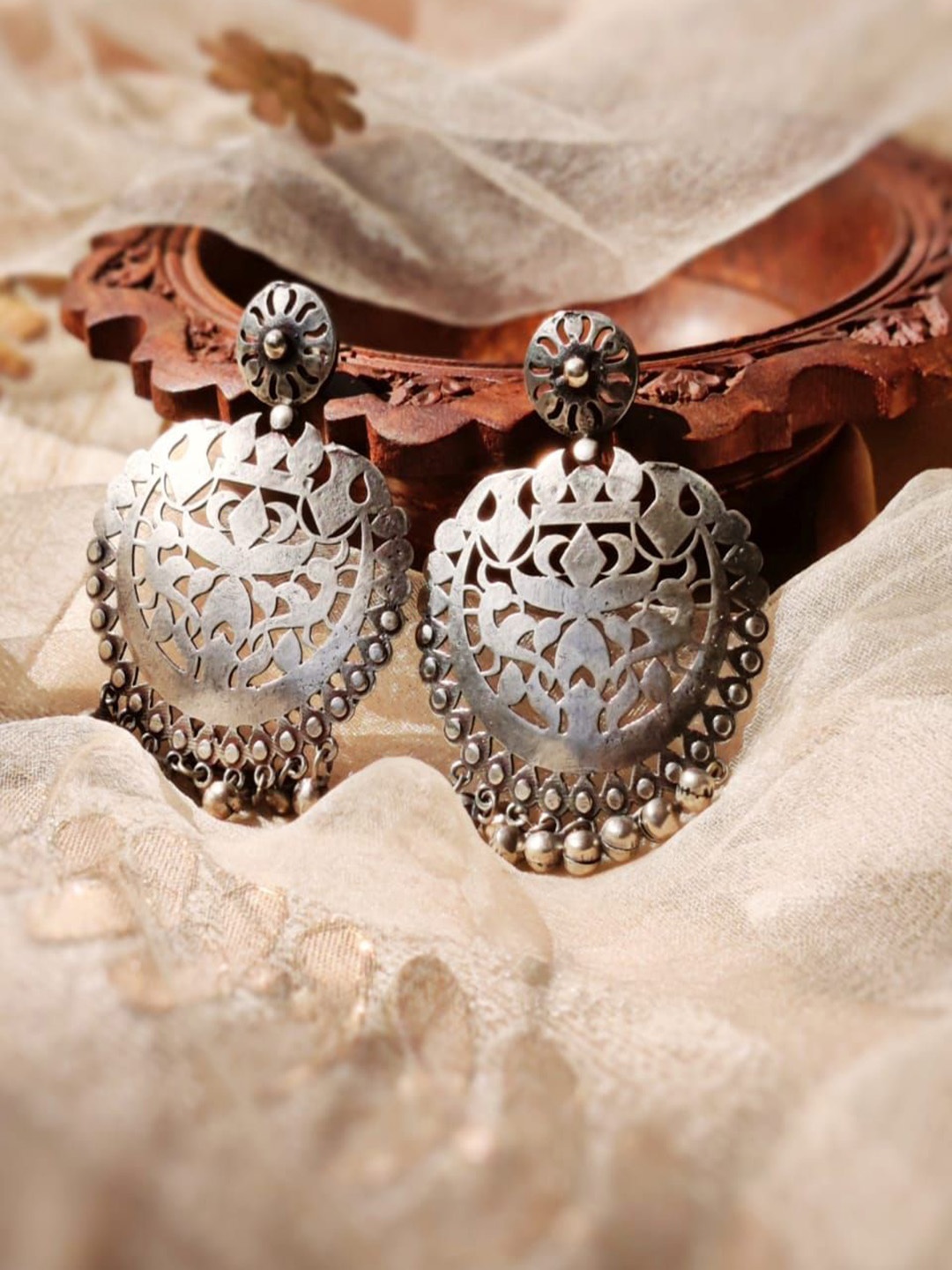 

Janpath Online Oxidised Contemporary Shaped Drop Earrings, Silver