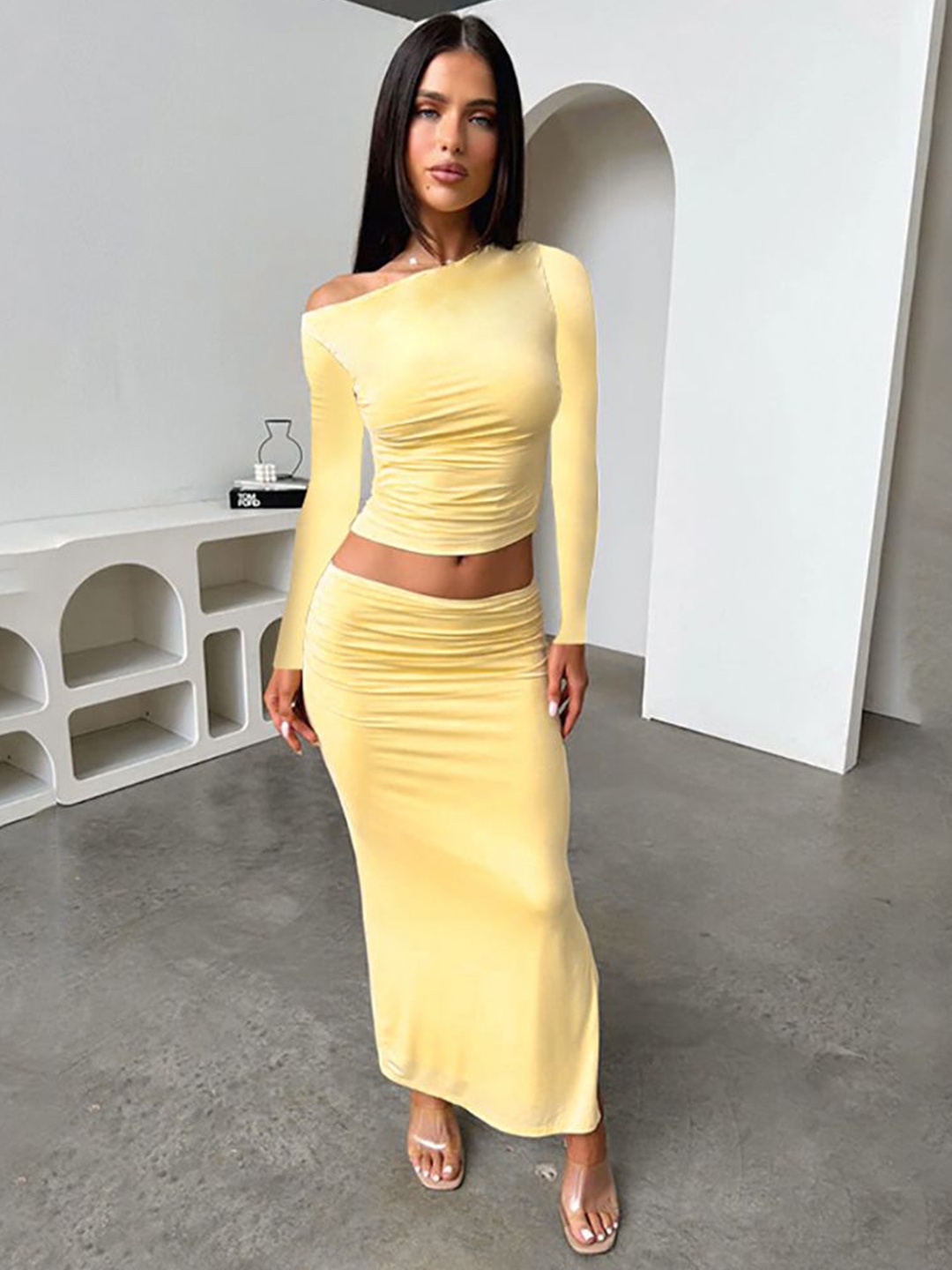 

StyleCast x Revolte One-Shoulder Top With Skirt, Yellow