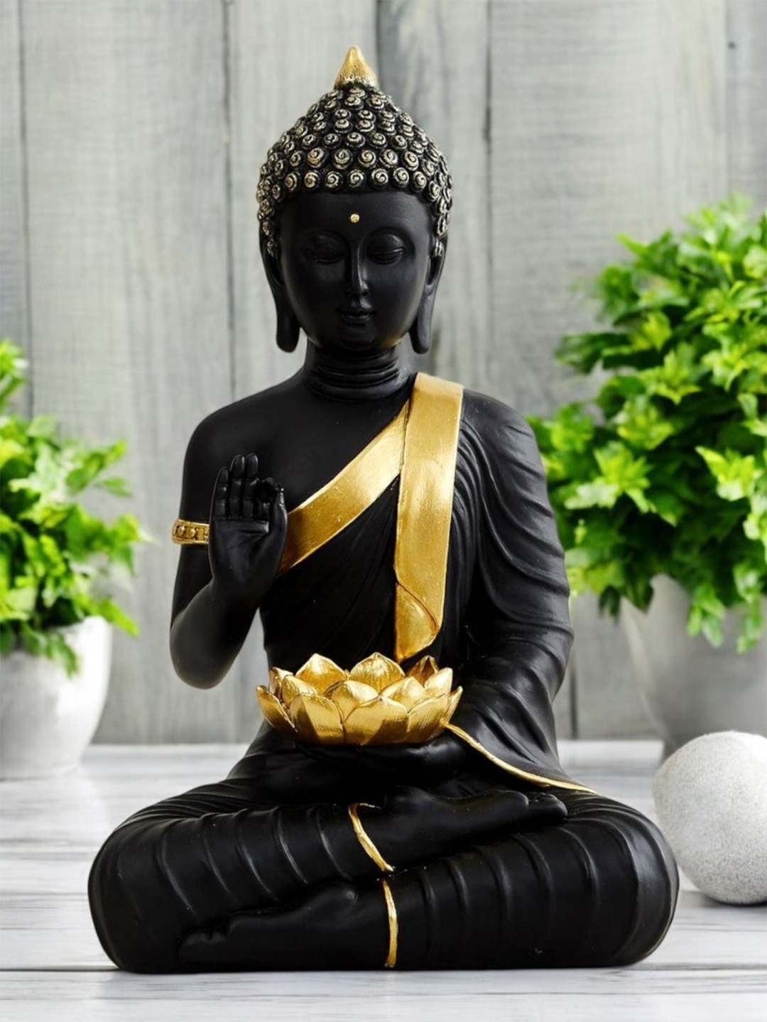 

VIVARS CRAFT Gold-Toned and Black Buddha Figurine Showpiece