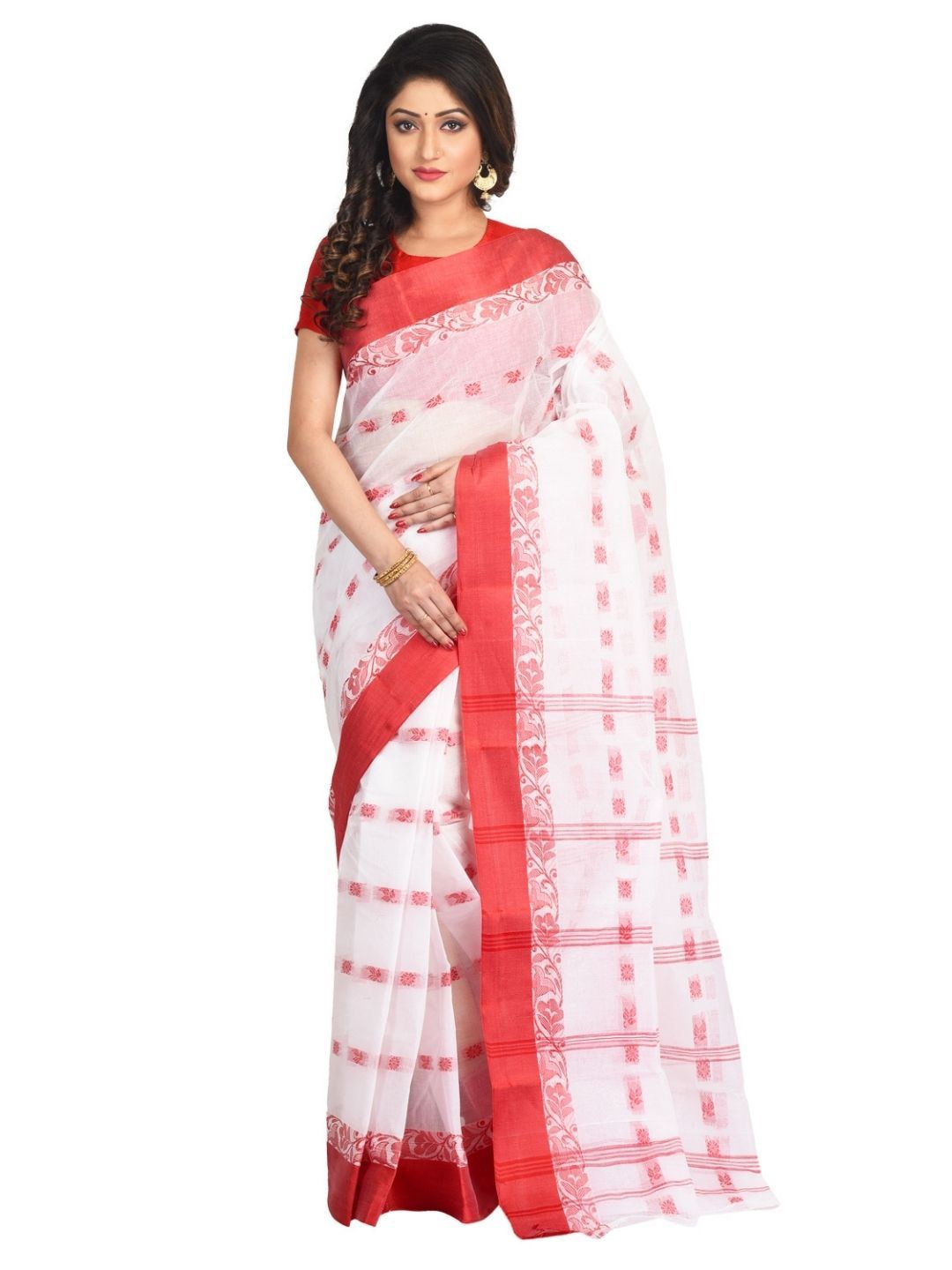 

RAJ SAREE HOUSE Woven Design Pure Cotton Jamdani Saree, White