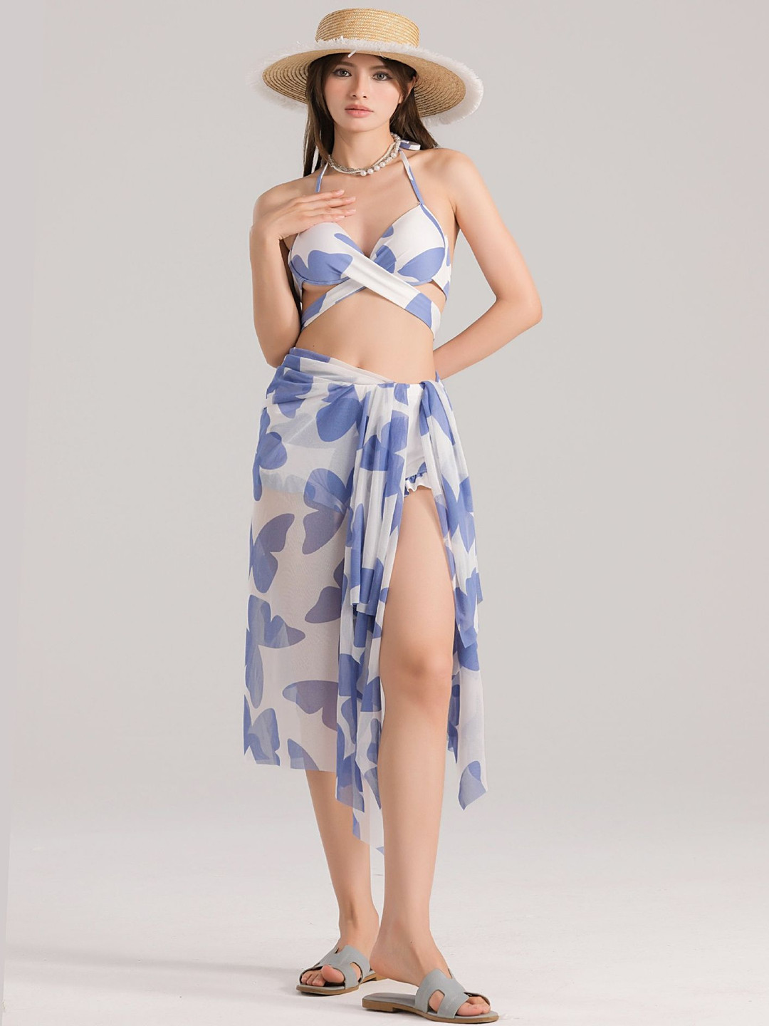 

LULU & SKY Women 3 Piece Printed Bikini Set, Blue
