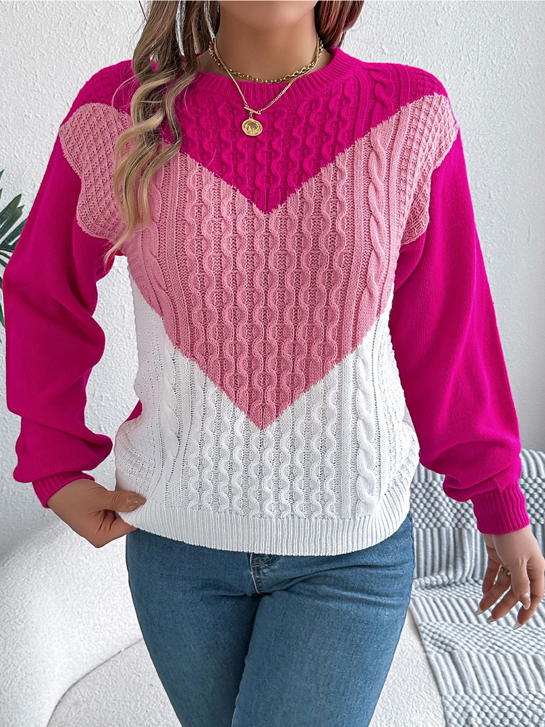 

StyleCast x Revolte Women Cable Knit Pullover, Pink