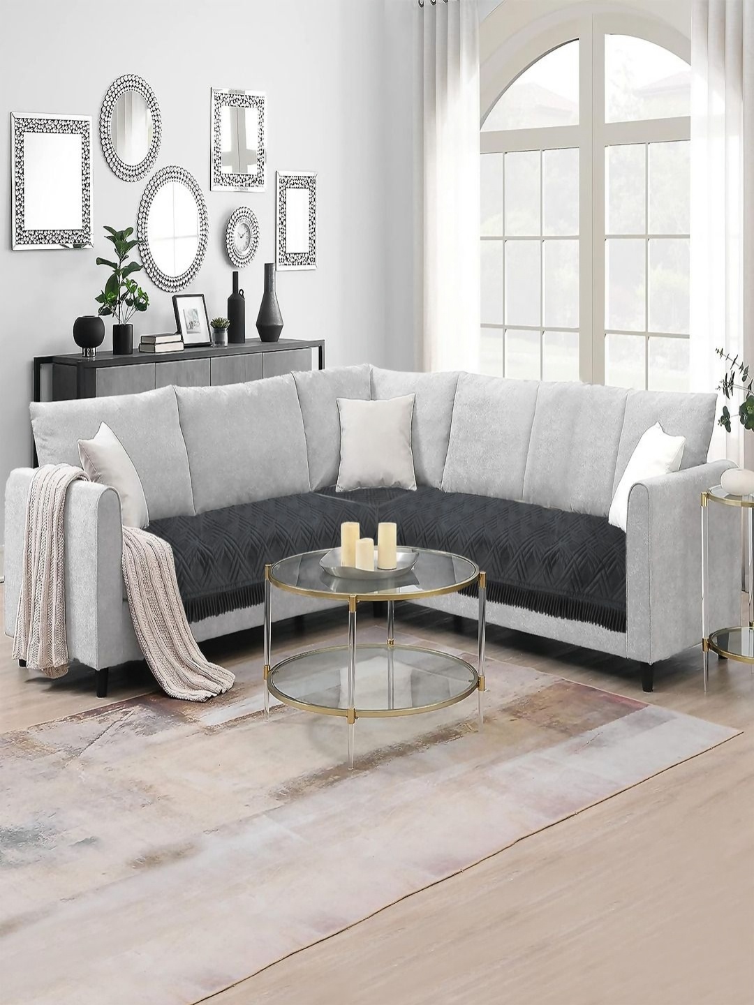 

Fashion Throw Grey 2 Pieces Velvet Sofa Cover
