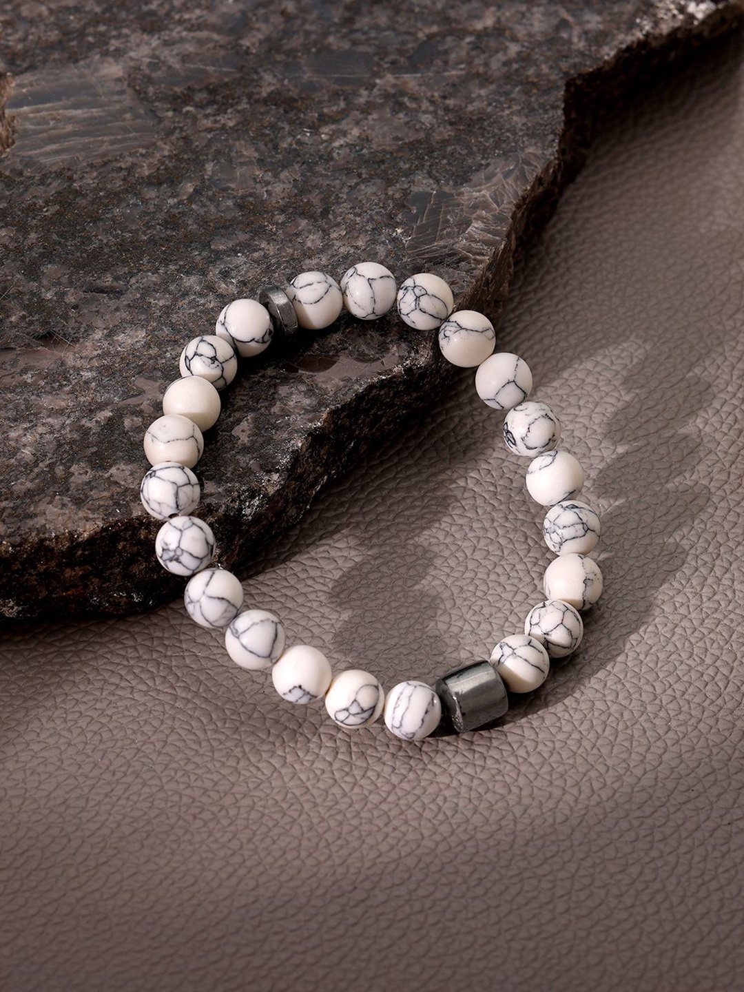 

GIVA Men 925 Sterling Silver Rhodium-Plated Beaded Elasticated Howlight Bracelet