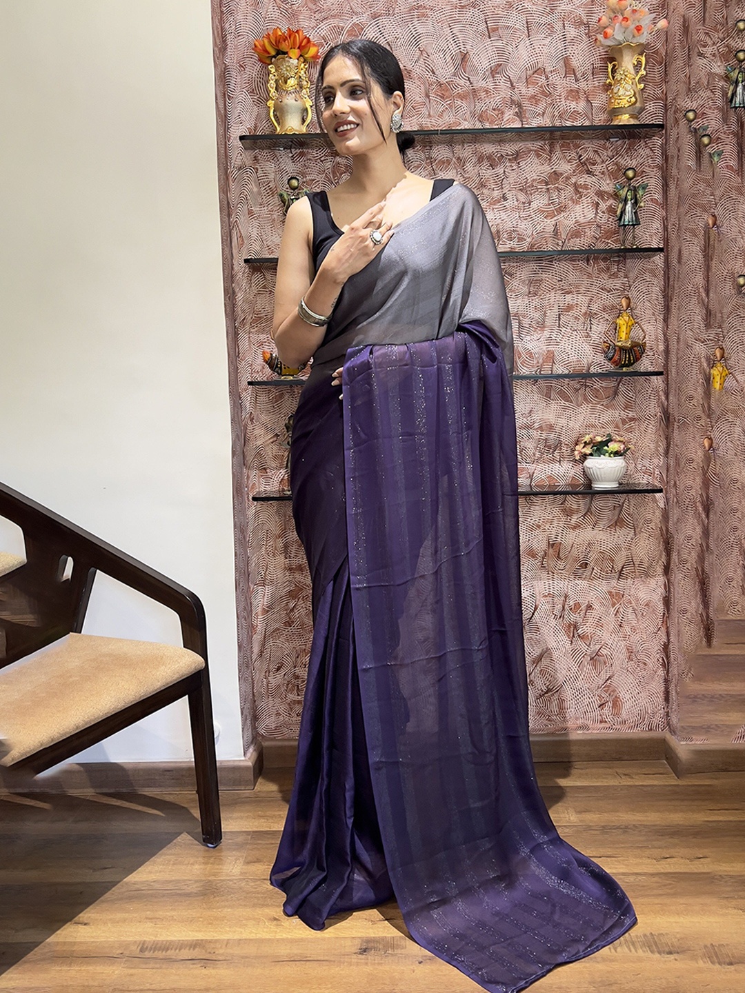 

ZIBLON Ombre Dyed Ready to Wear Saree, Purple