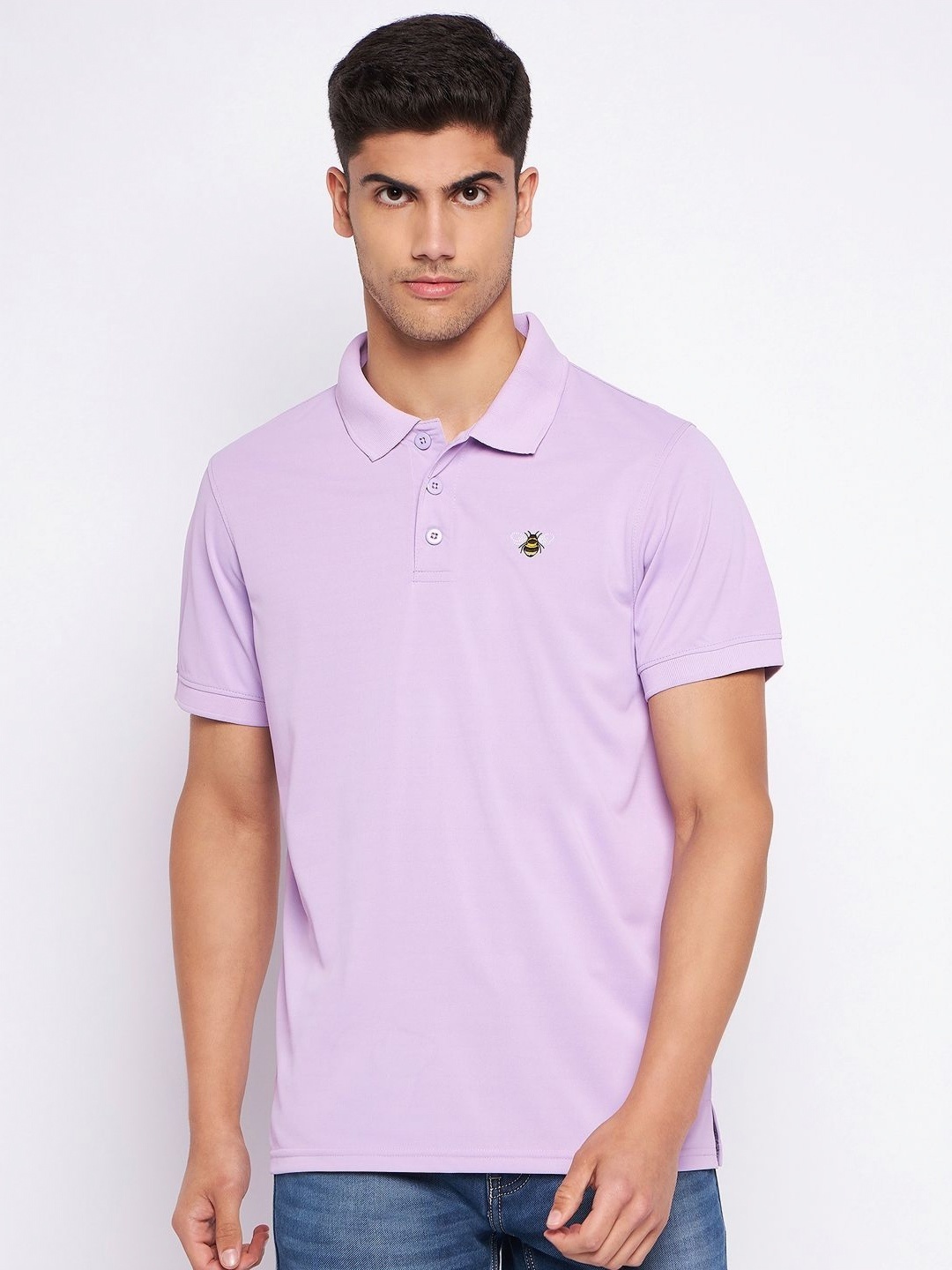 

AUXAMIS Men Solid Polo Collar Cotton T-shirt, Purple