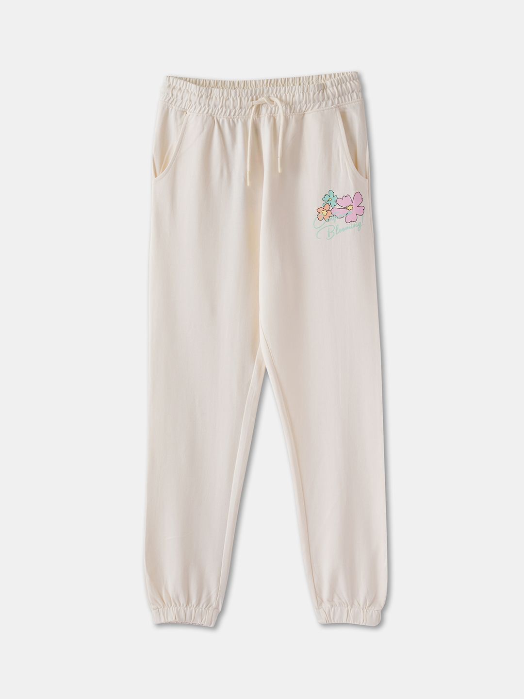 

R&B Girls Floral Printed Cotton Joggers Trousers, White