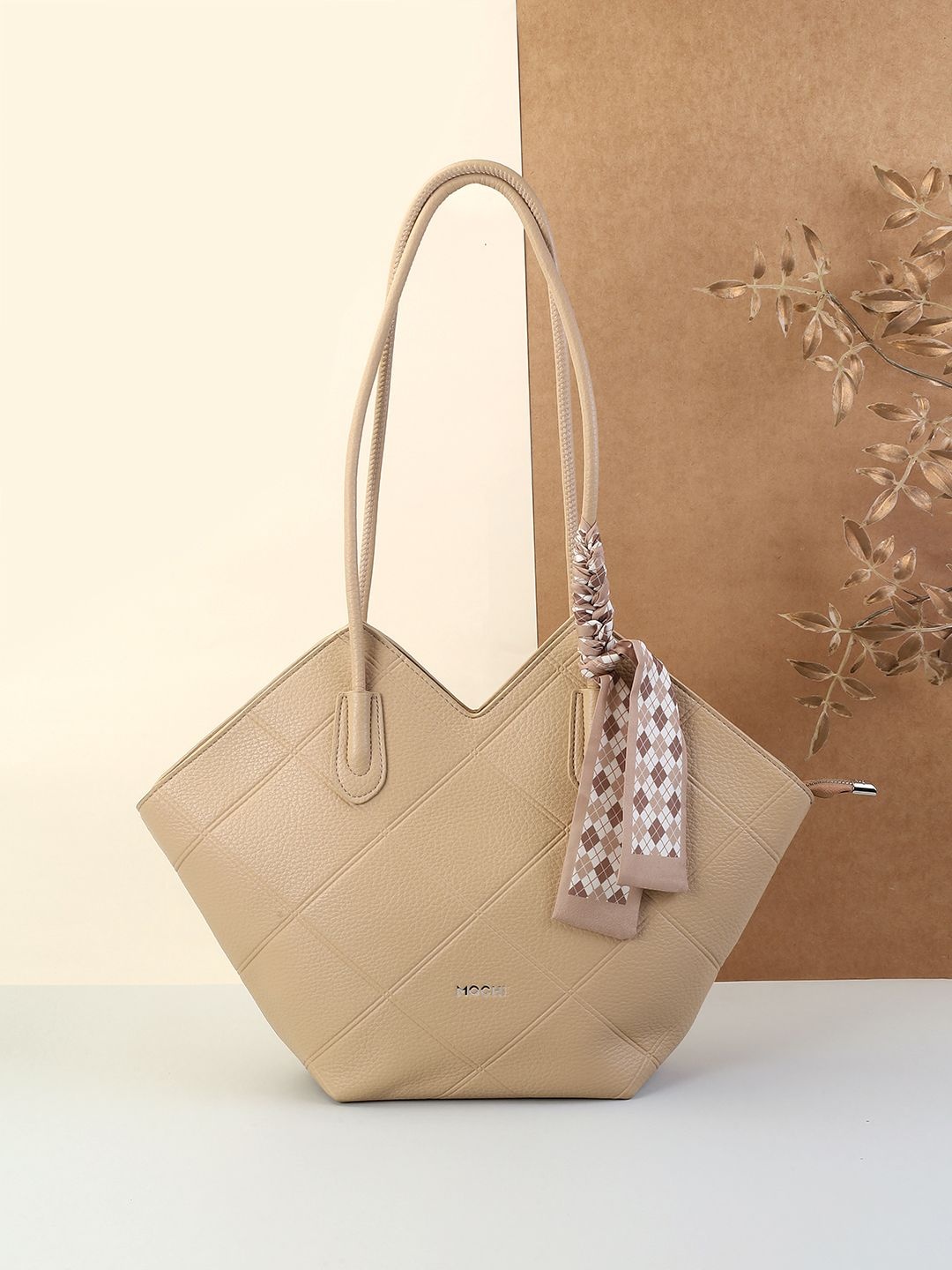 

Mochi Textured PU Structured Tote Bag, Beige