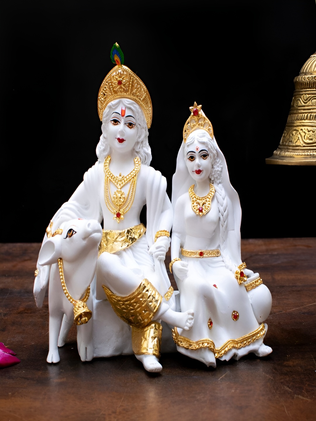 

Craftlayout White & Gold -Toned Radha Krishna Playing With Calf Religious Showpiece