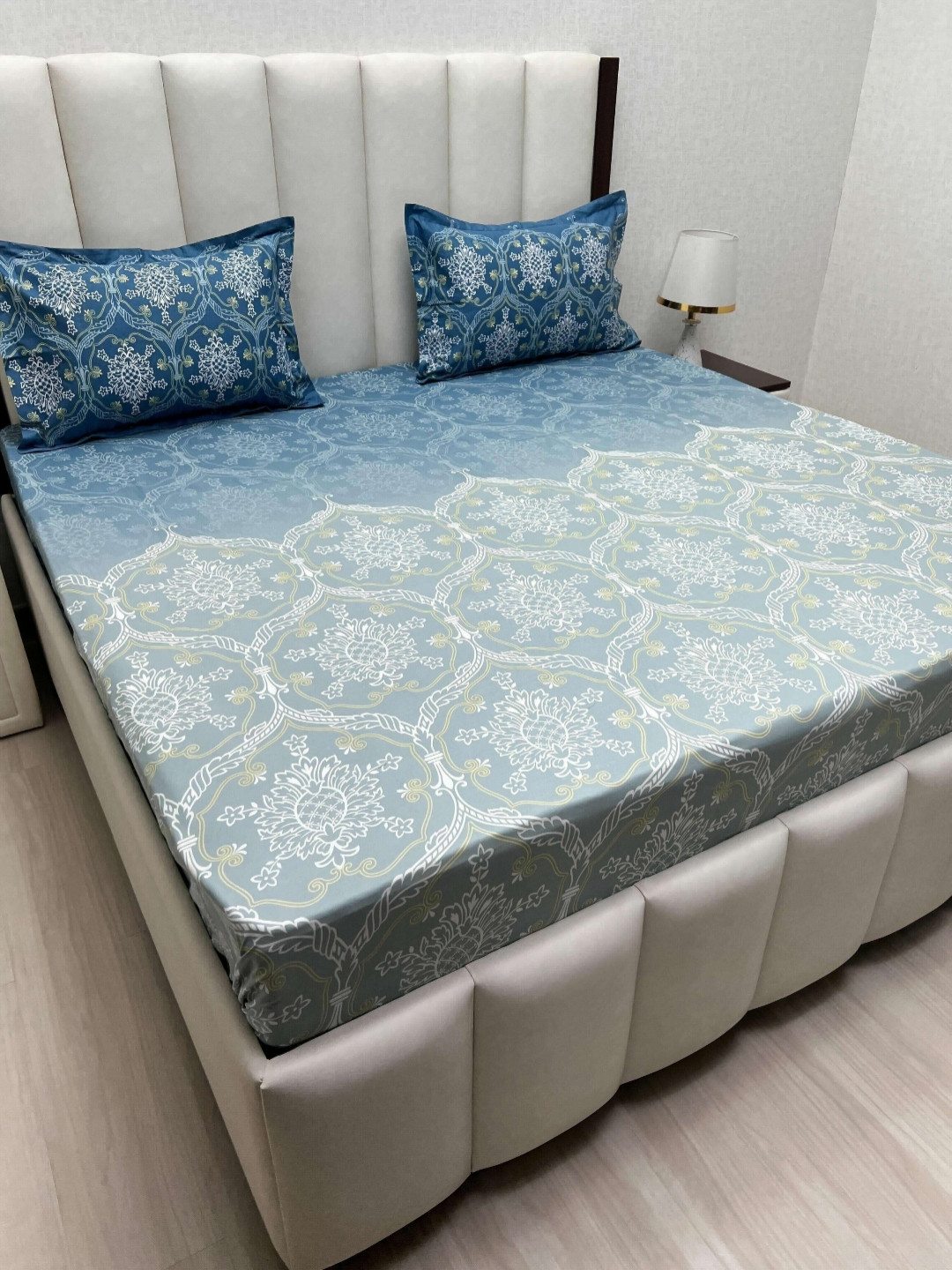 

Pure Decor Cotton King Size Double Bed Bedsheet With 2 Pillow Covers 2.74m X 2.74m, Blue