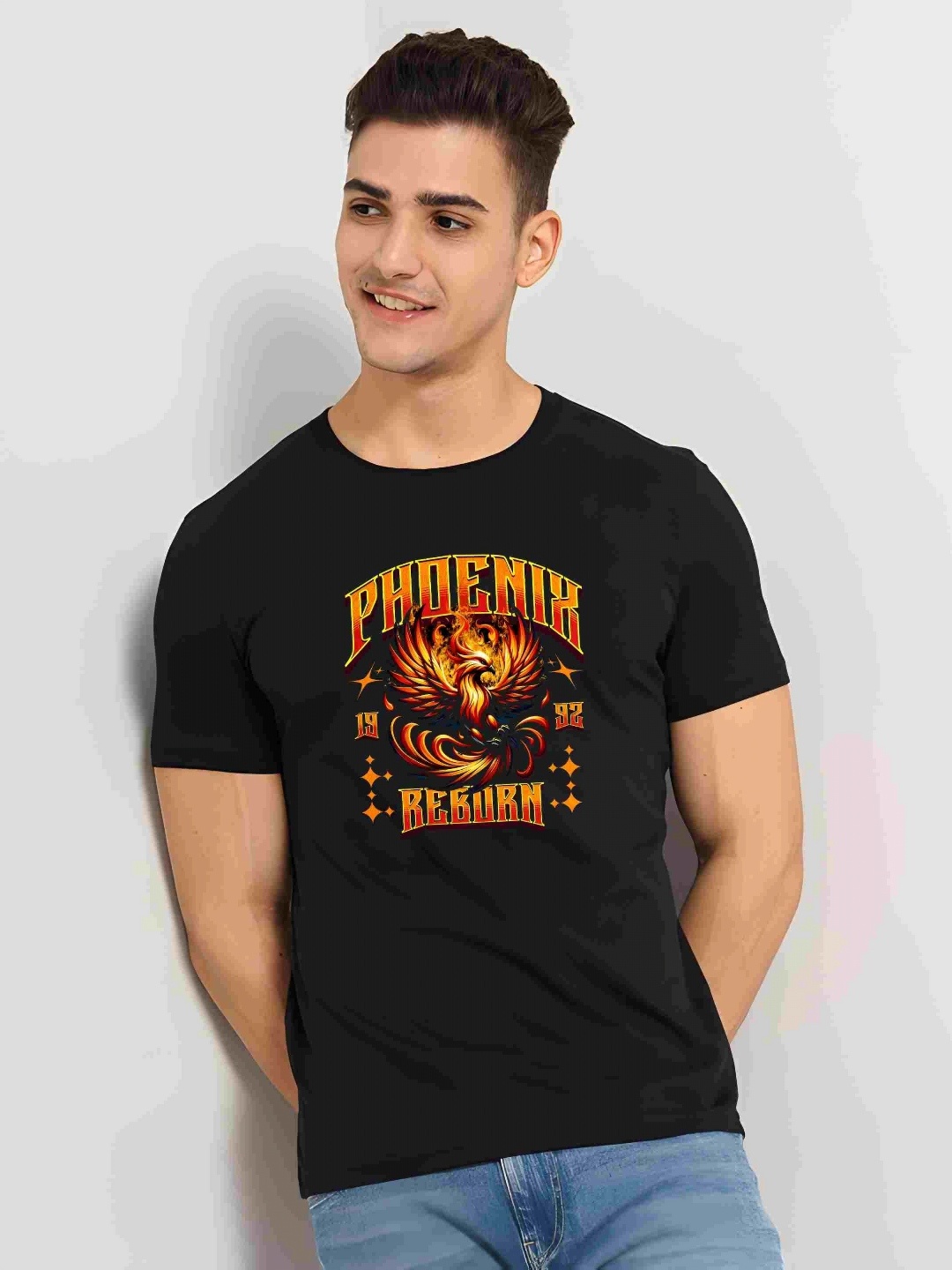 

Krimmple Men Graphic Printed Round Neck Cotton T-shirt, Black