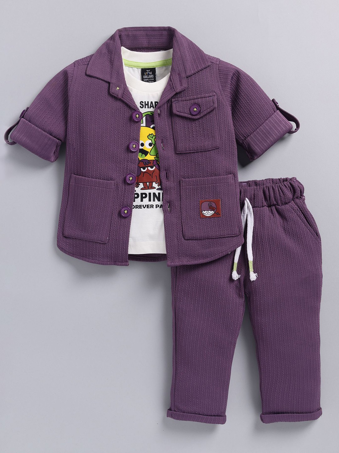 

LITTLE COLLARS Boys Printed T-shirt with Trousers, Purple