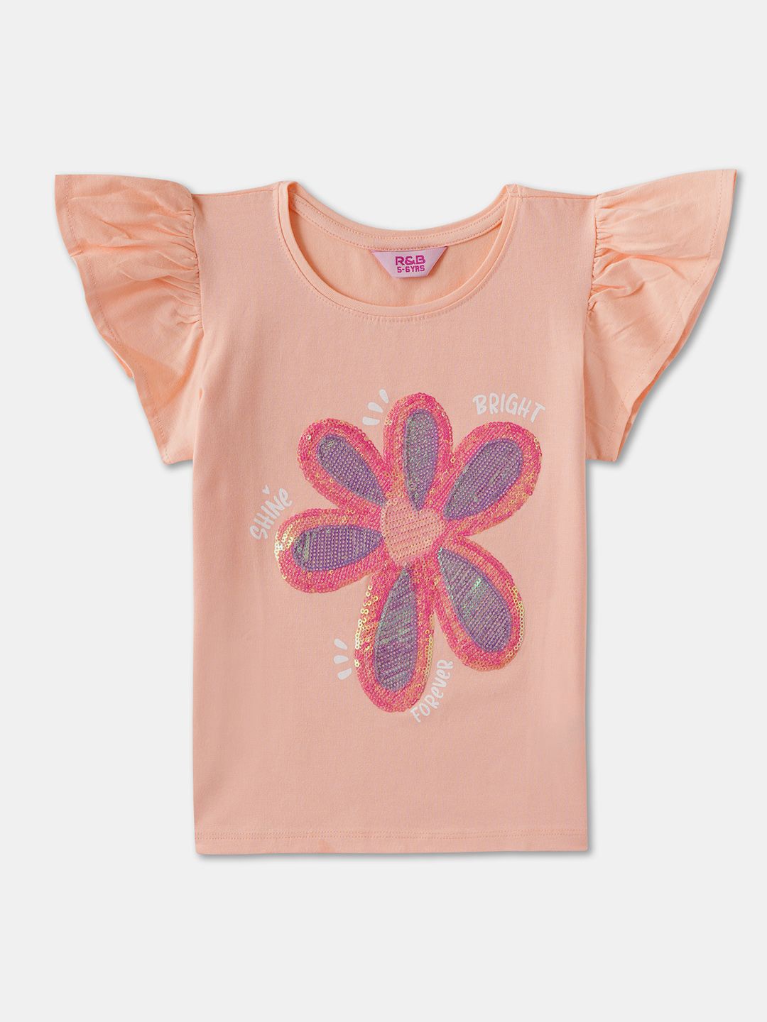 

R&B Print Flutter Sleeve Cotton Top, Peach