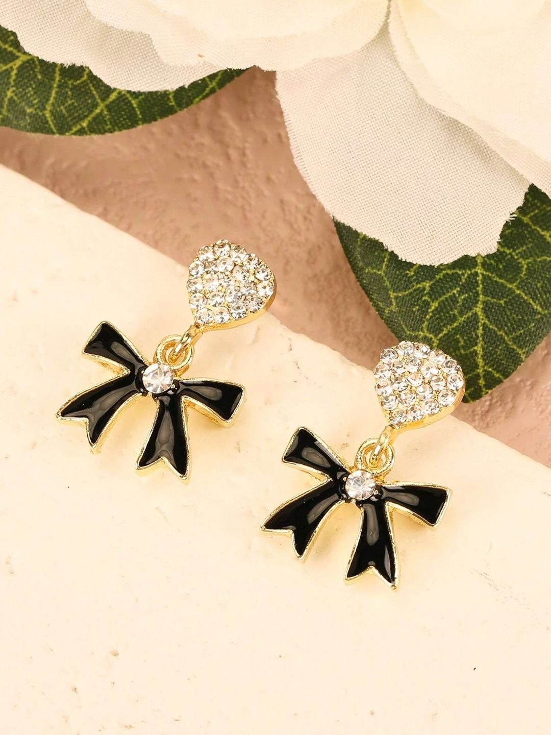 

BEYTER Sterling Silver Rhinestone Studded Contemporary Drop Earrings, Gold