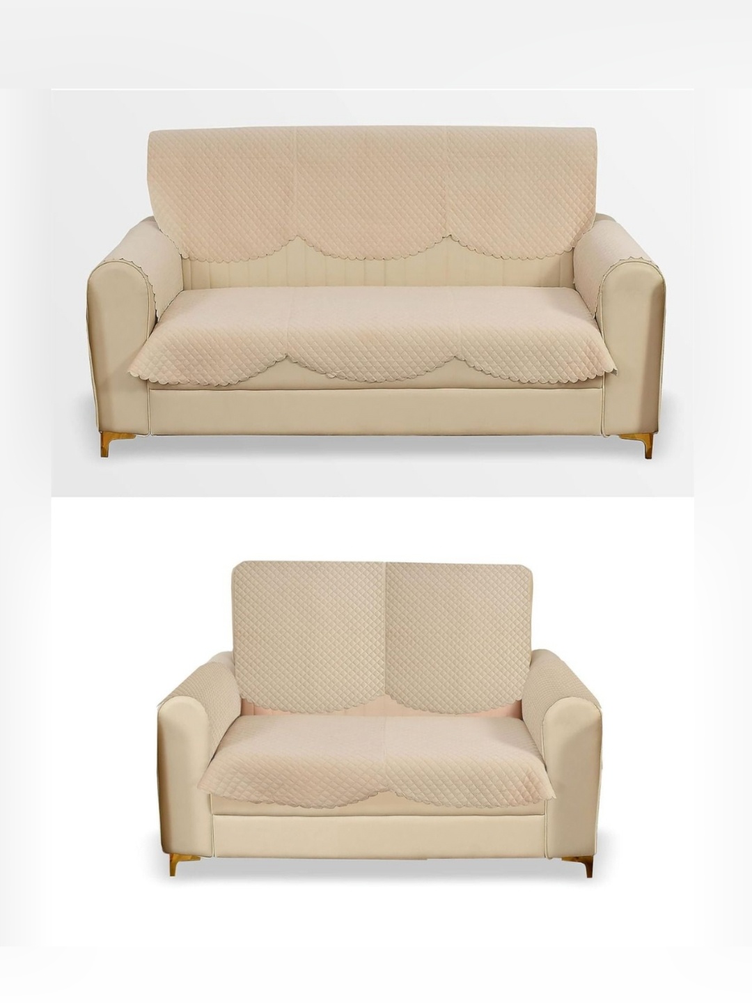 

Fashion Throw Beige 5-Seater Checked Velvet Sofa Covers With Arms