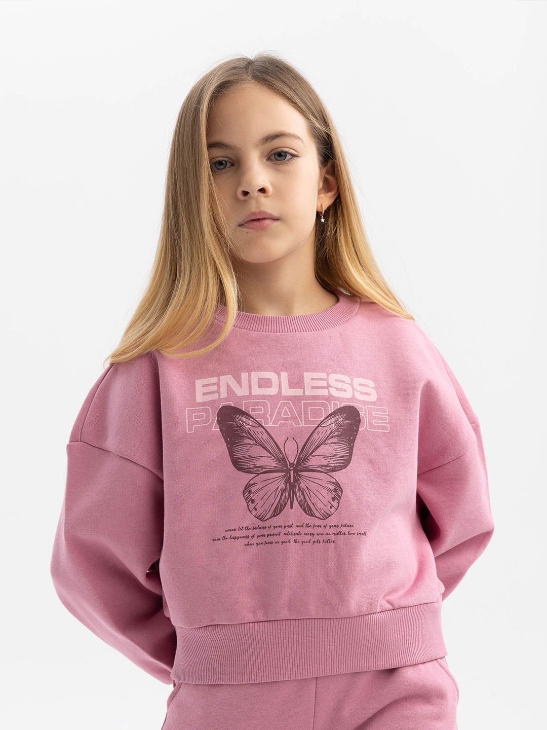 

DeFacto Girls Typography Printed Pure Cotton Pullover, Pink