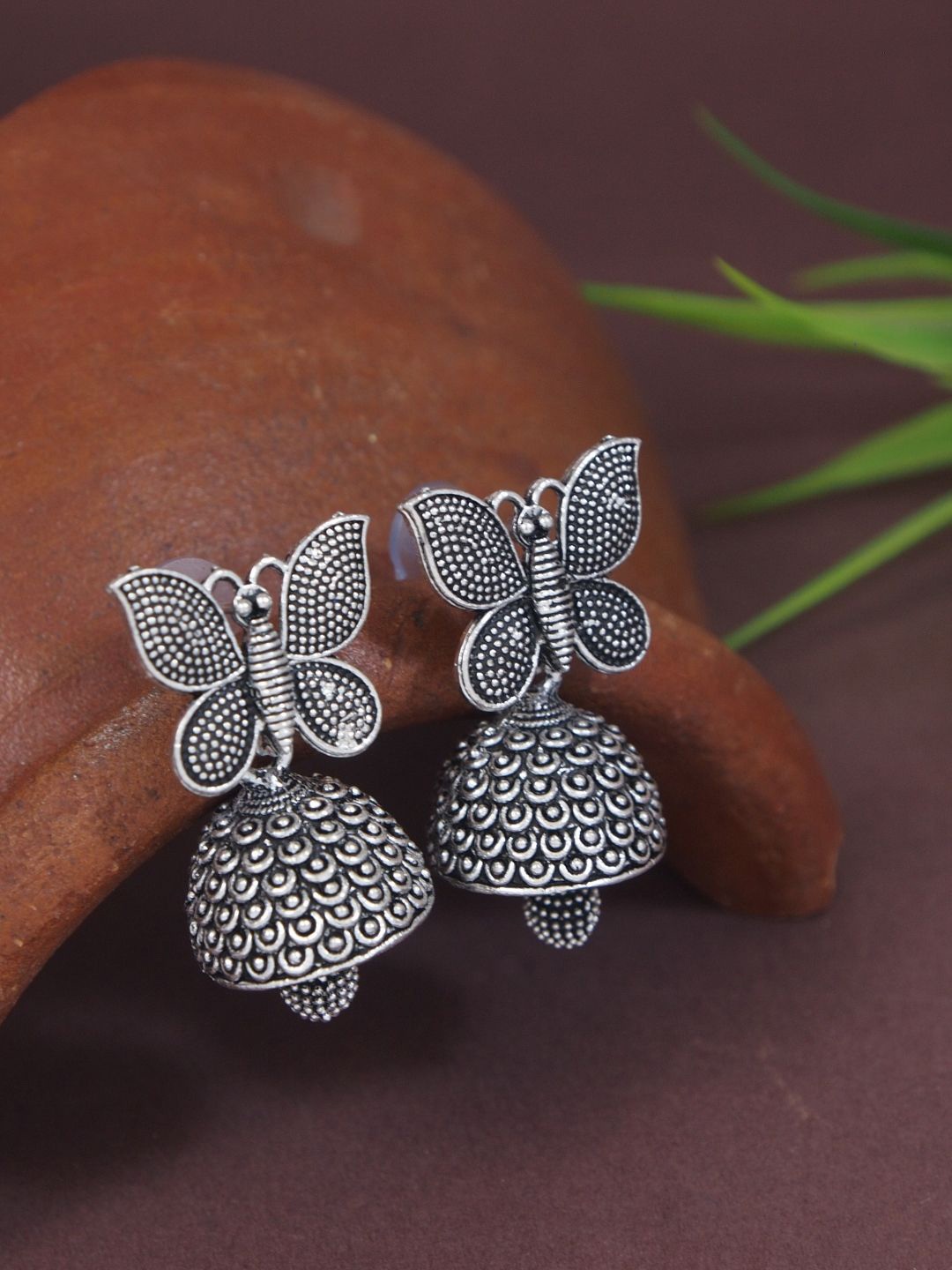 

I Jewels Contemporary Jhumkas Earrings, Silver