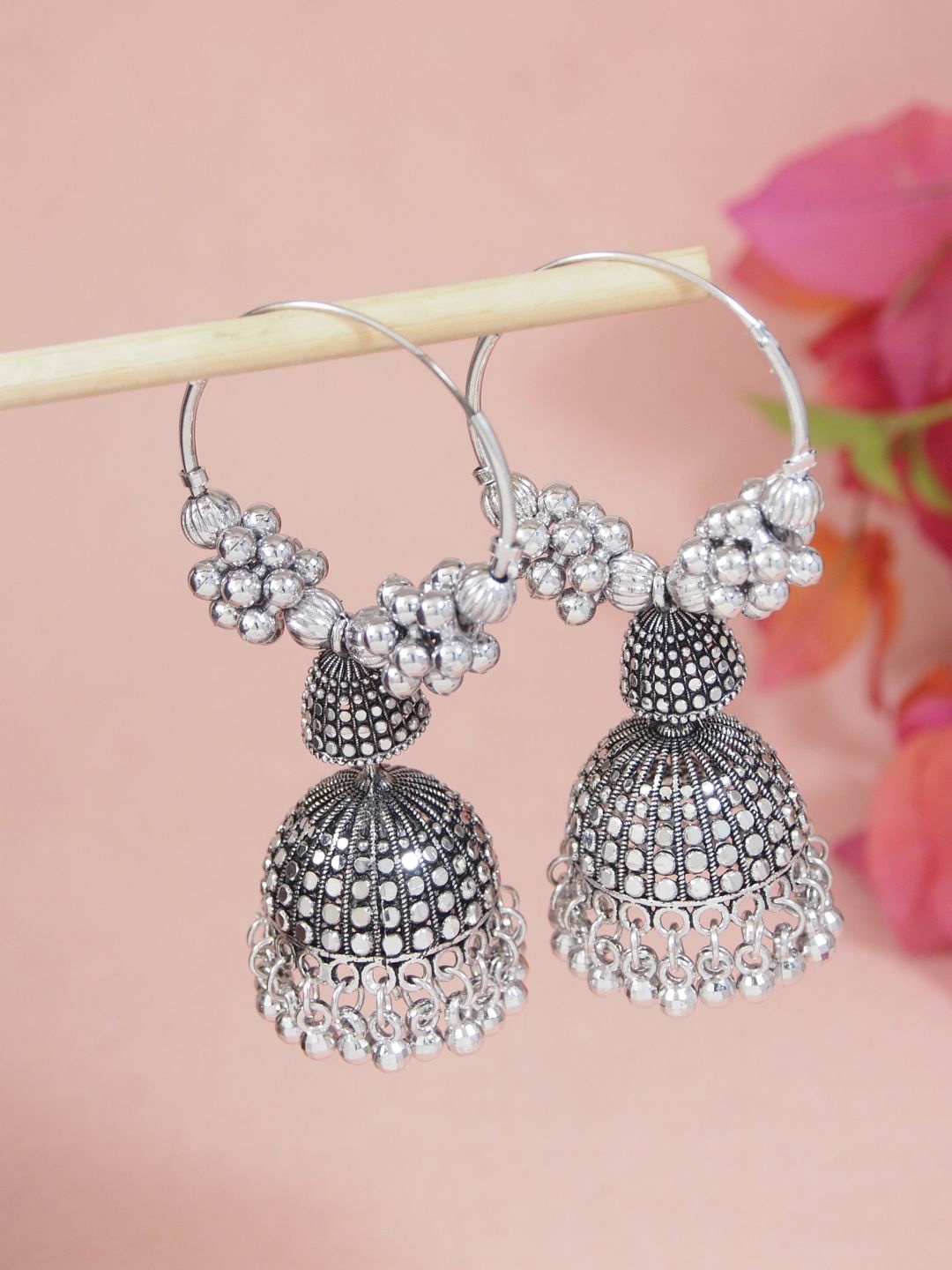 

I Jewels Contemporary Jhumkas Earrings, Silver