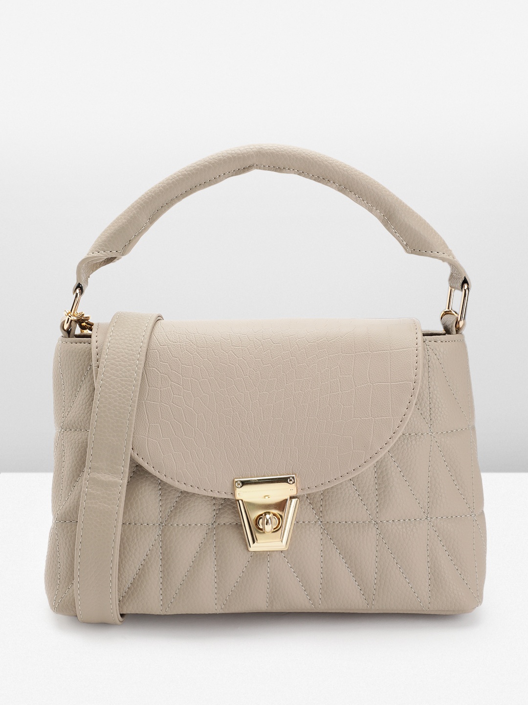 

Carlton London Structured Satchel Bag with Quilted Detail, Beige