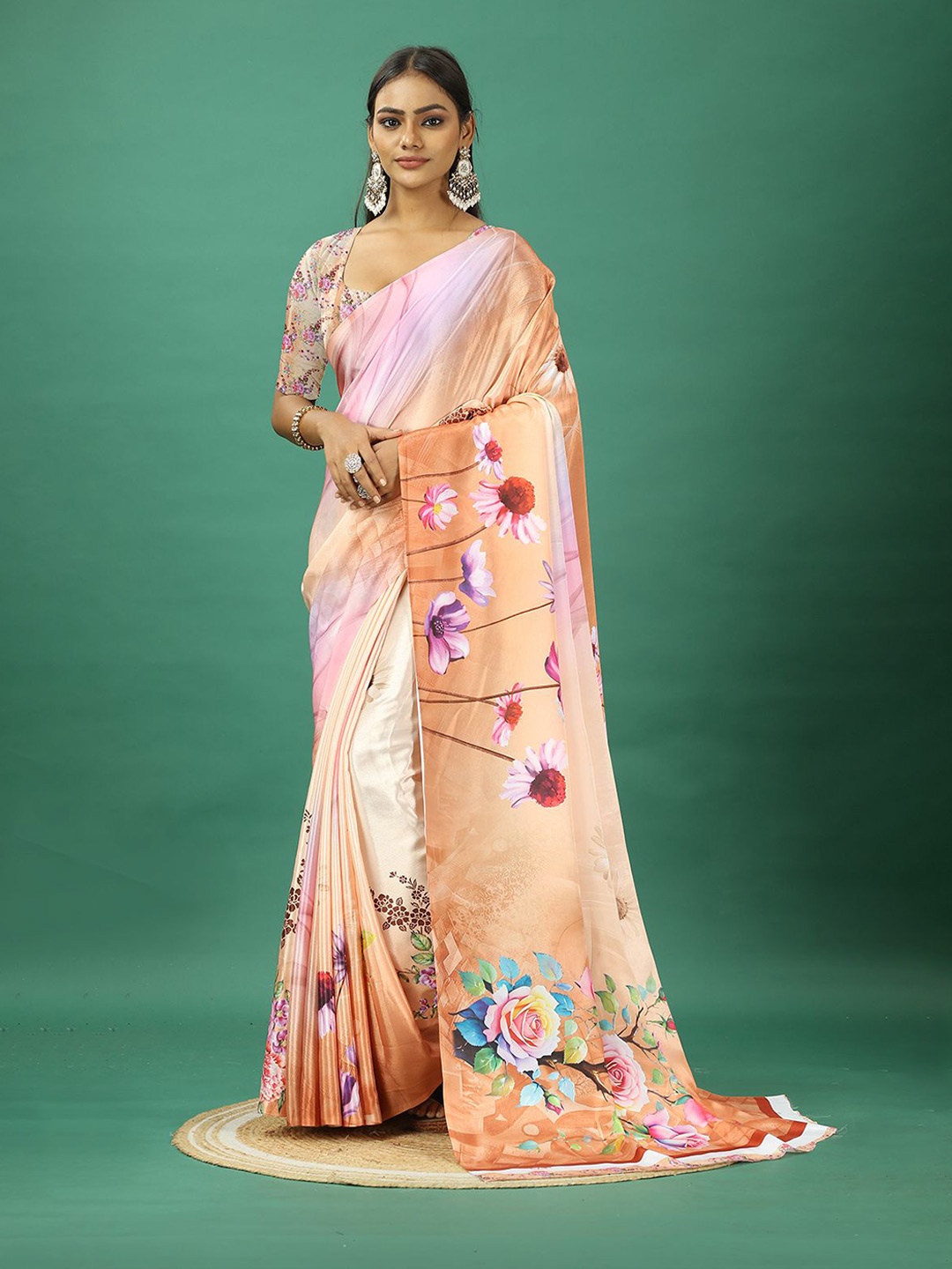 

NIRMAL CREATION Floral Printed Saree, Peach