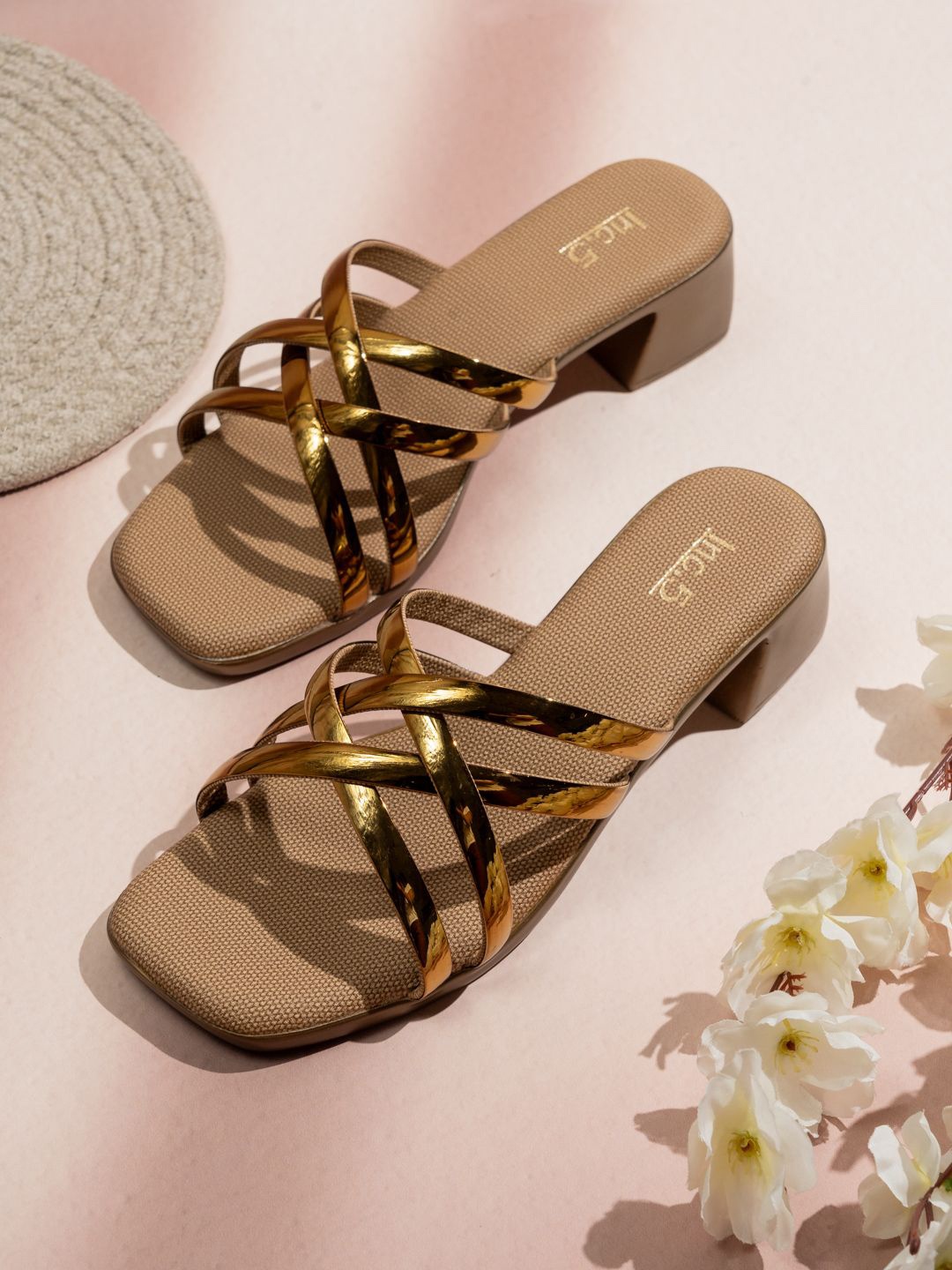 

Inc 5 Striped Party Block Sandals, Gold