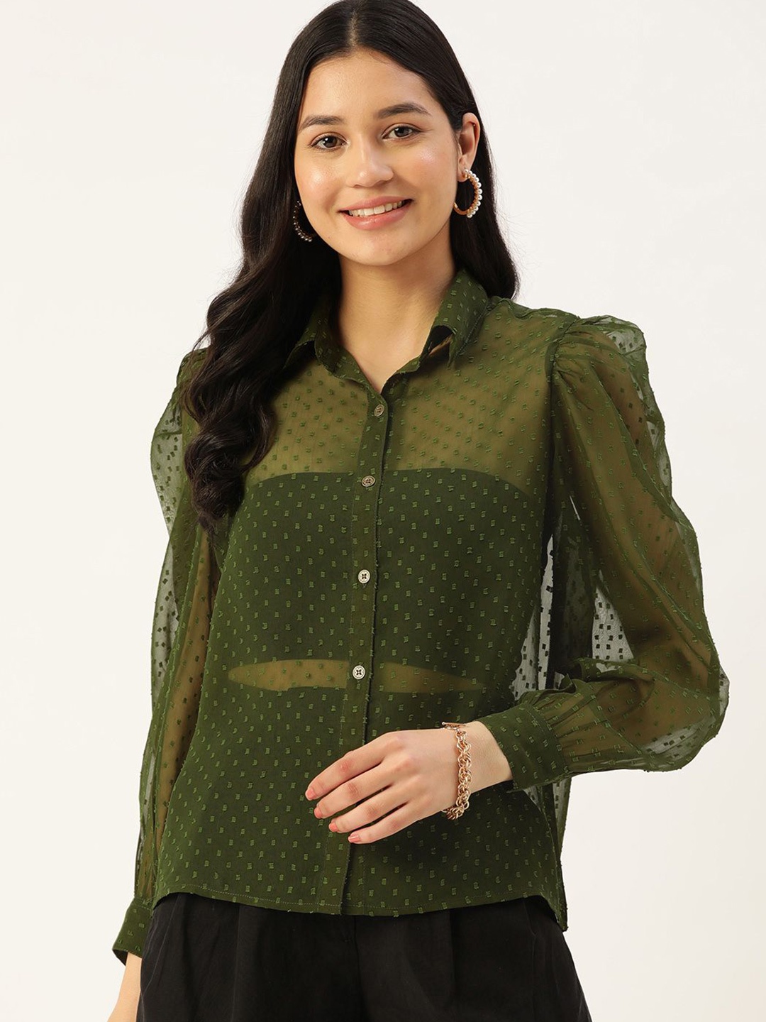 

Moda Rapido Women Opaque Party Shirt, Olive
