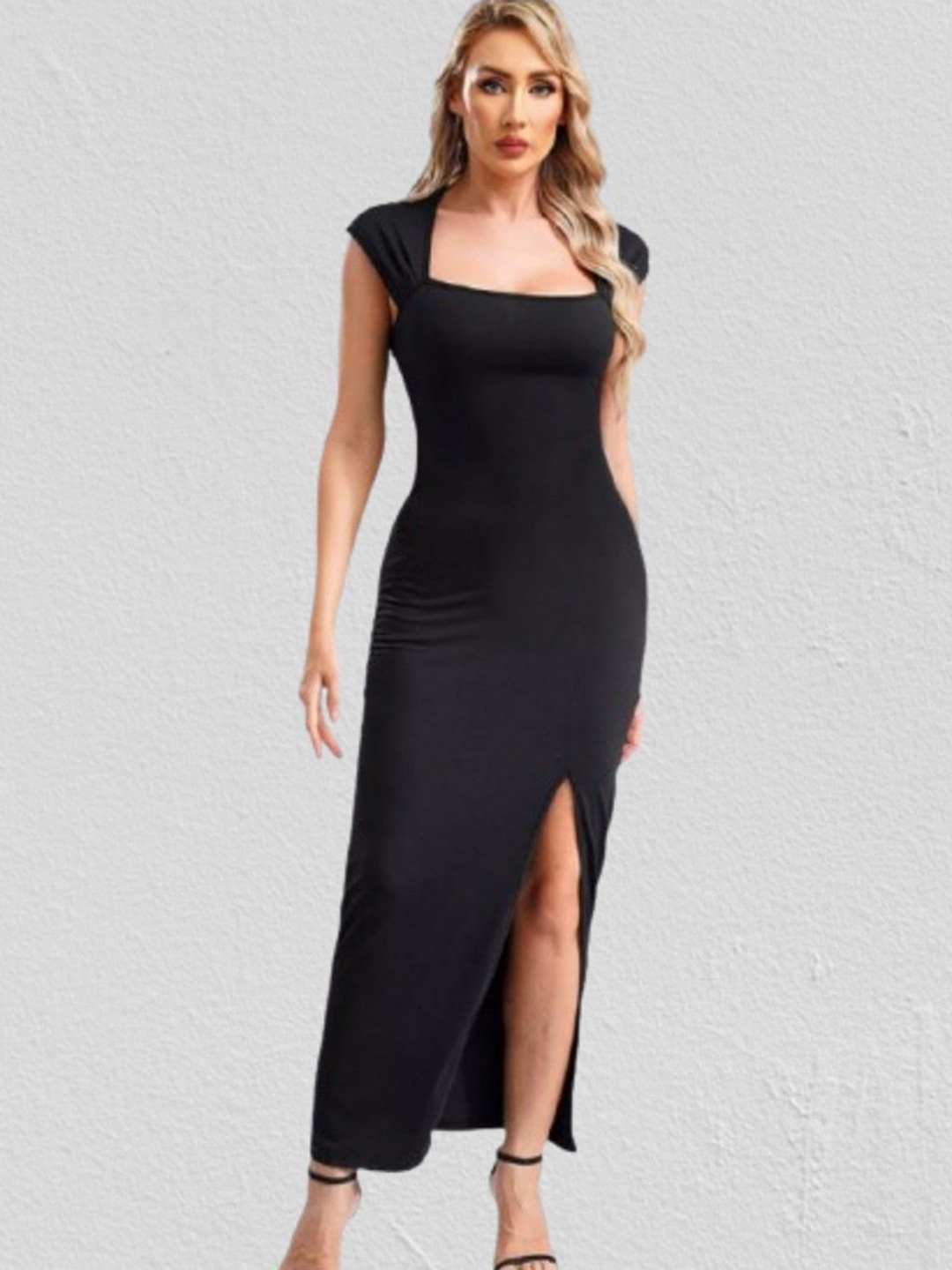 

CLAFOUTIS Women Crepe Bodycon Dress, Black
