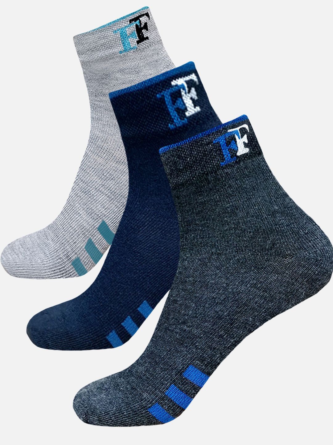 

StyFun Unisex Pack Of 3 Striped Ankle Length Socks, Grey