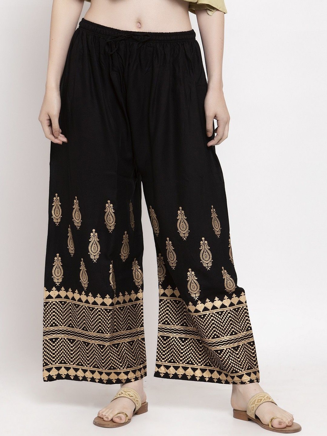 

STYLE PREZONE Women Ethnic Motifs Printed Relaxed Trousers, Black