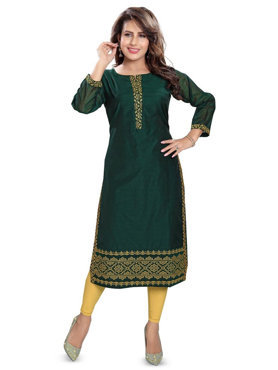 

DREAM & DZIRE Women Woven Design Straight Kurtas, Green