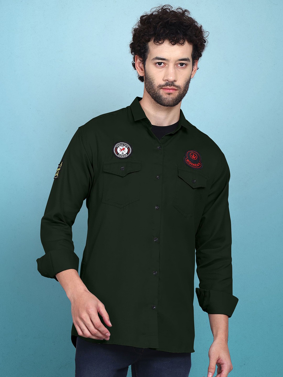 

WOXEN Men Original Fit Spread Collar Solid Cotton Casual Shirt, Olive