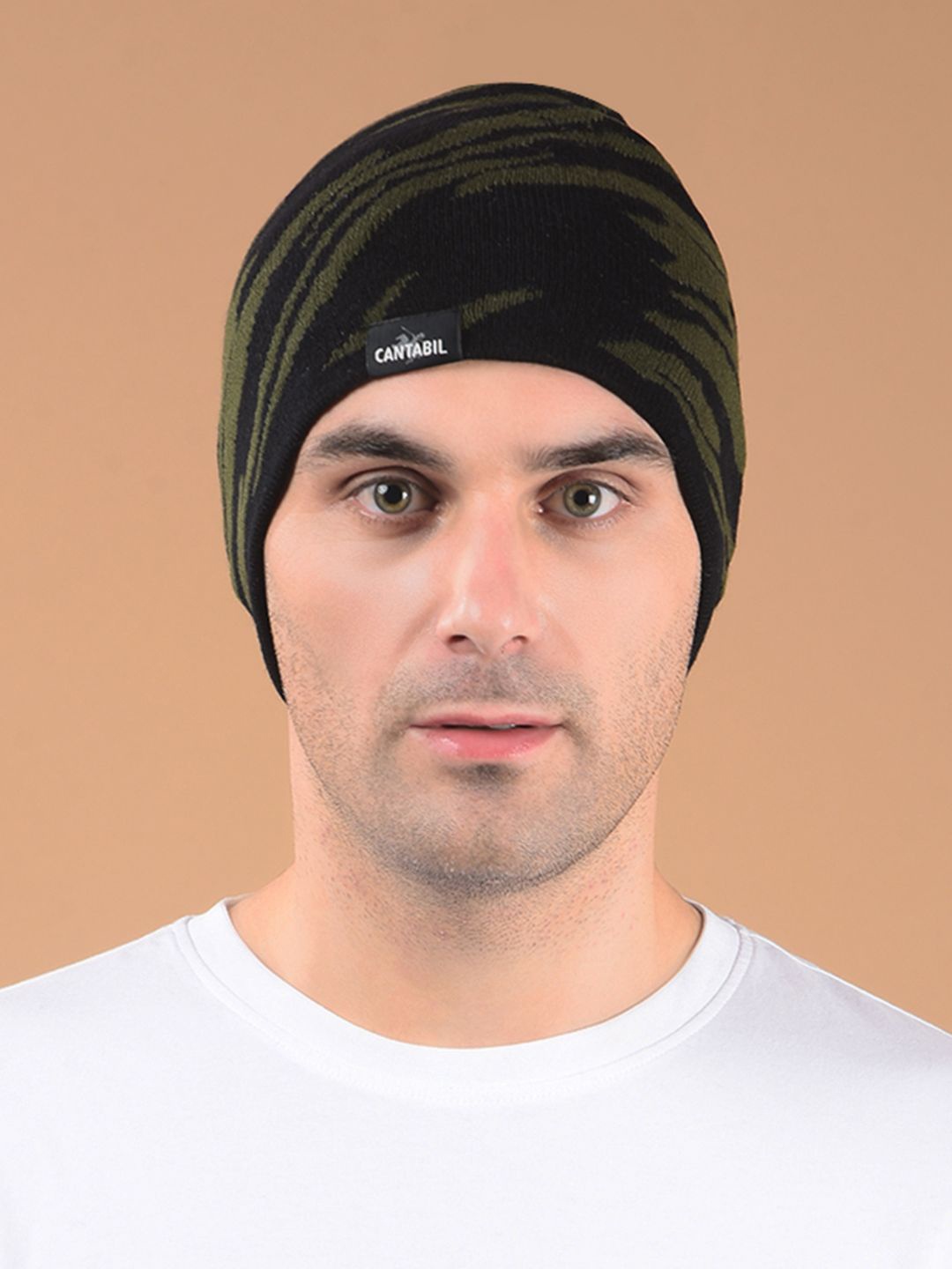 

Cantabil Men Printed Beanie, Olive