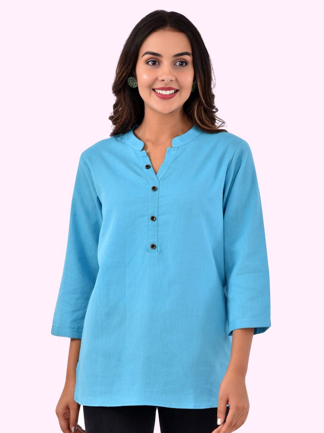 

GiftyBasket Women Cotton Shirt Style Top, Turquoise blue