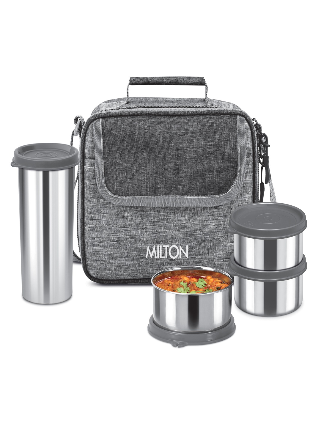 

Milton Daily Meal Lunch Box with Bag 3 Stainless Steel Containers 300ml each Tumbler 400ml, Grey