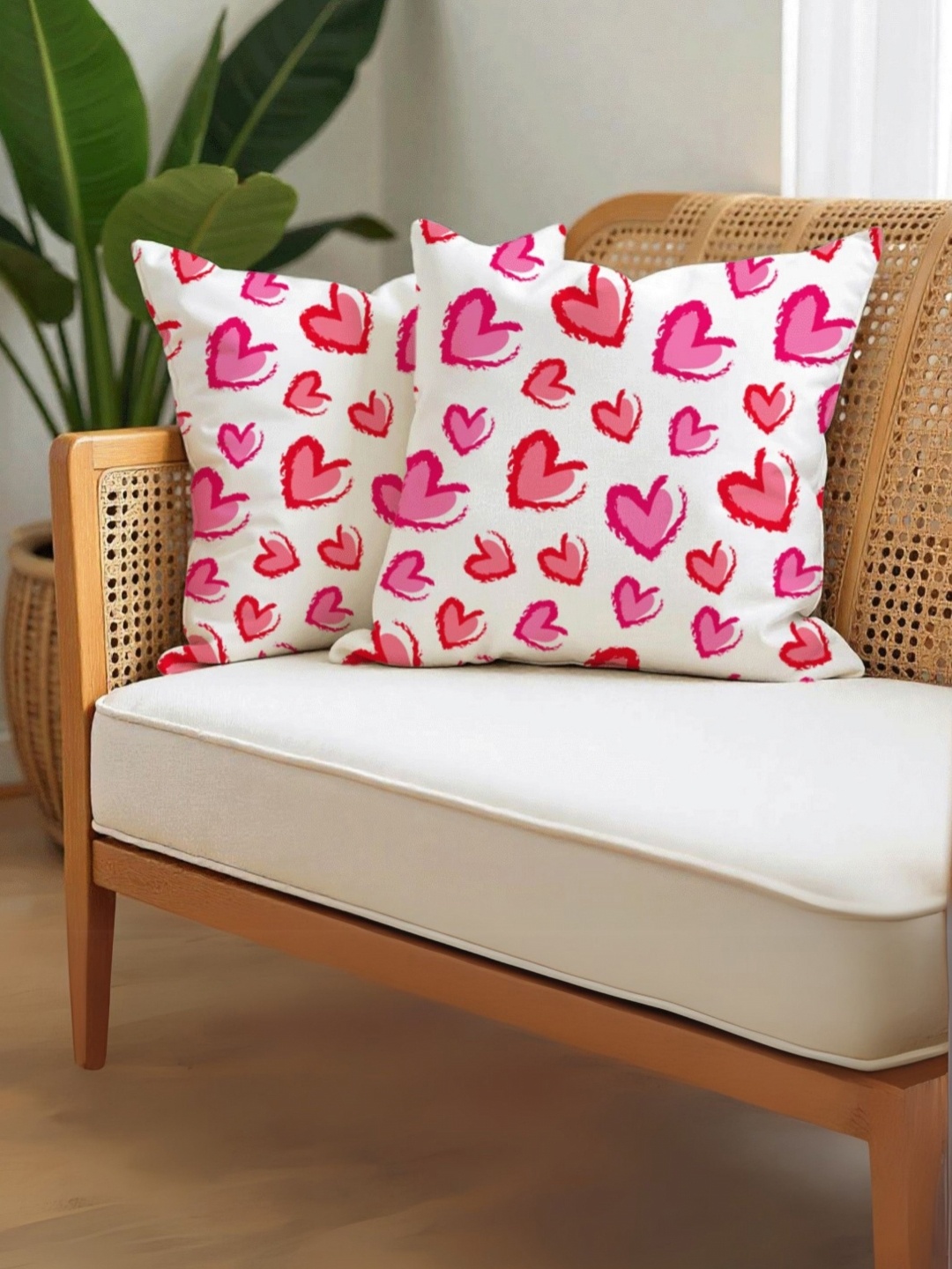 

LUSHLYF Red & White Quriky Printed Square Cushion Covers