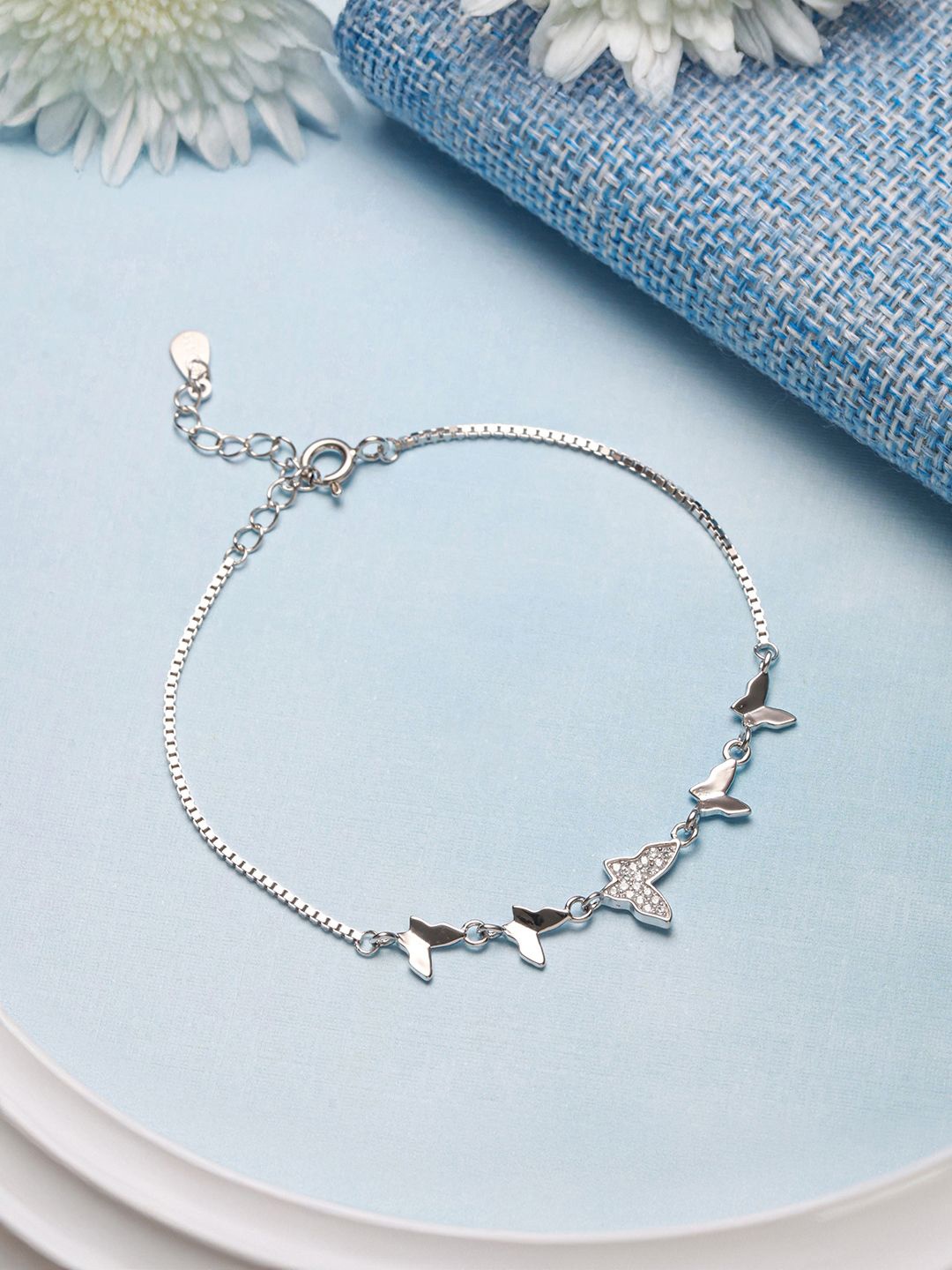 

SARAF SILVERETZ 925 Sterling Silver-Plated American Diamond Charm Bracelet