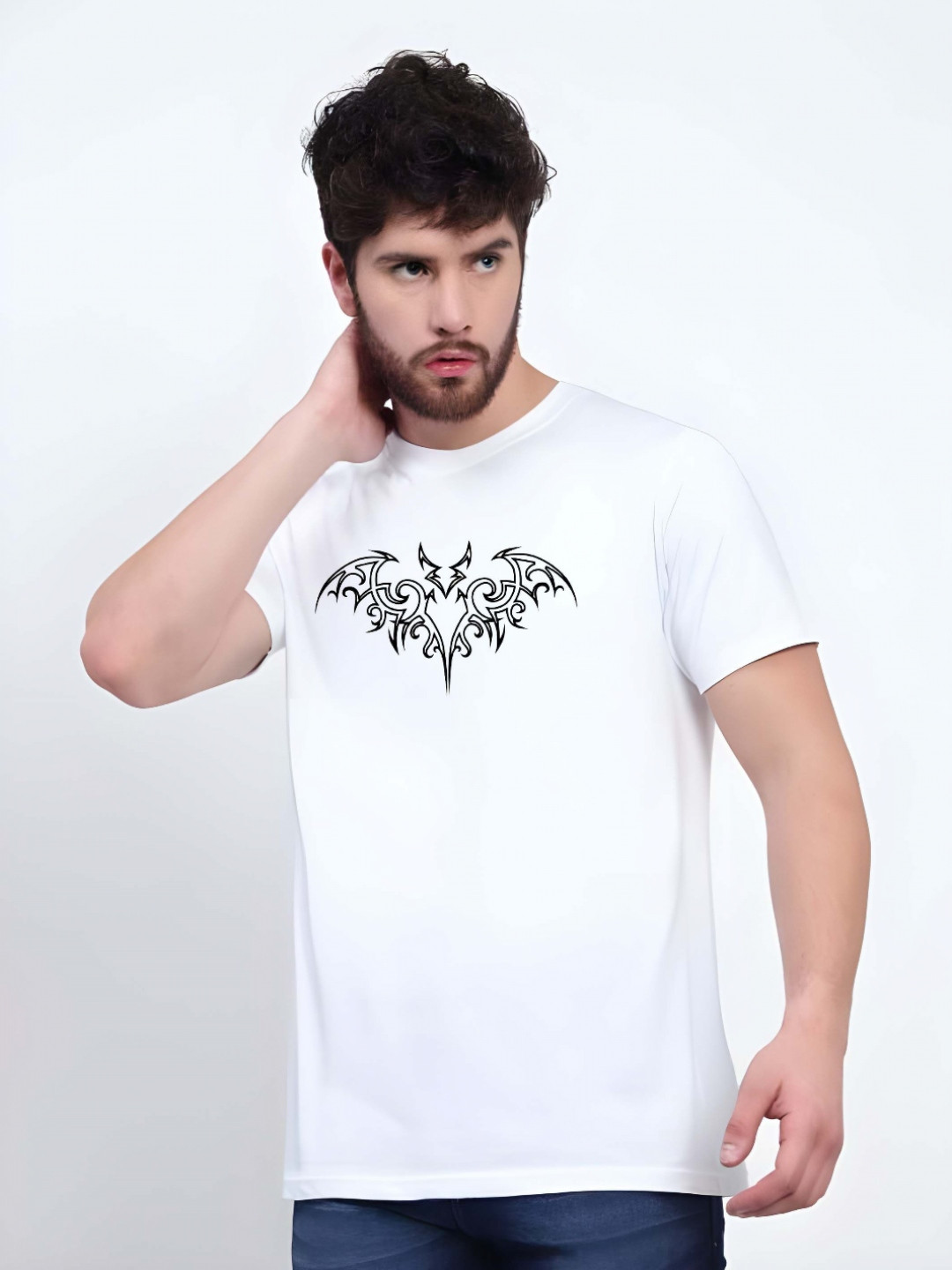 

Krimmple Men Graphic Printed Round Neck Cotton T-shirt, White