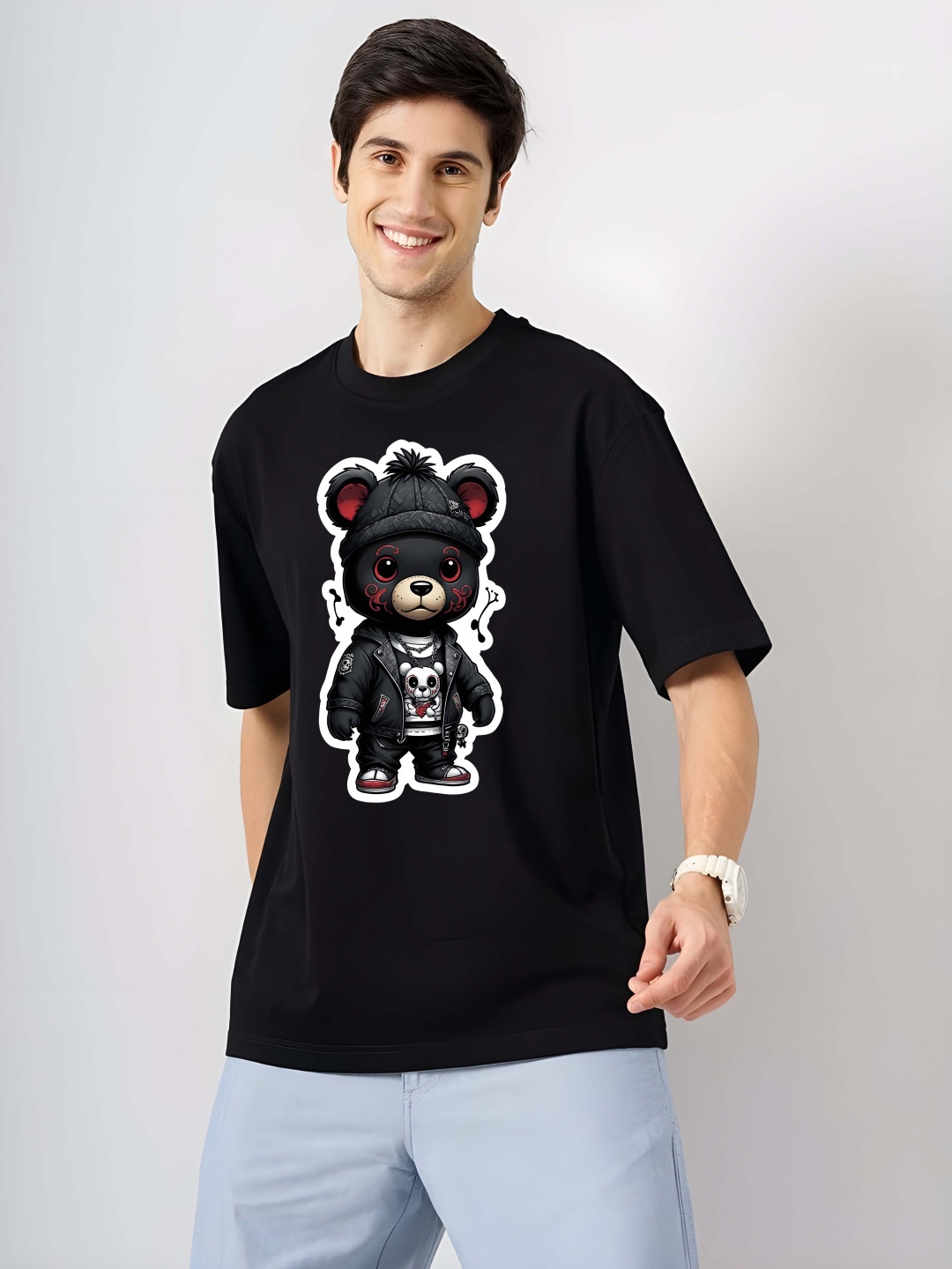 

Krimmple Men Graphic Printed Round Neck Cotton Relaxed Fit T-shirt, Black