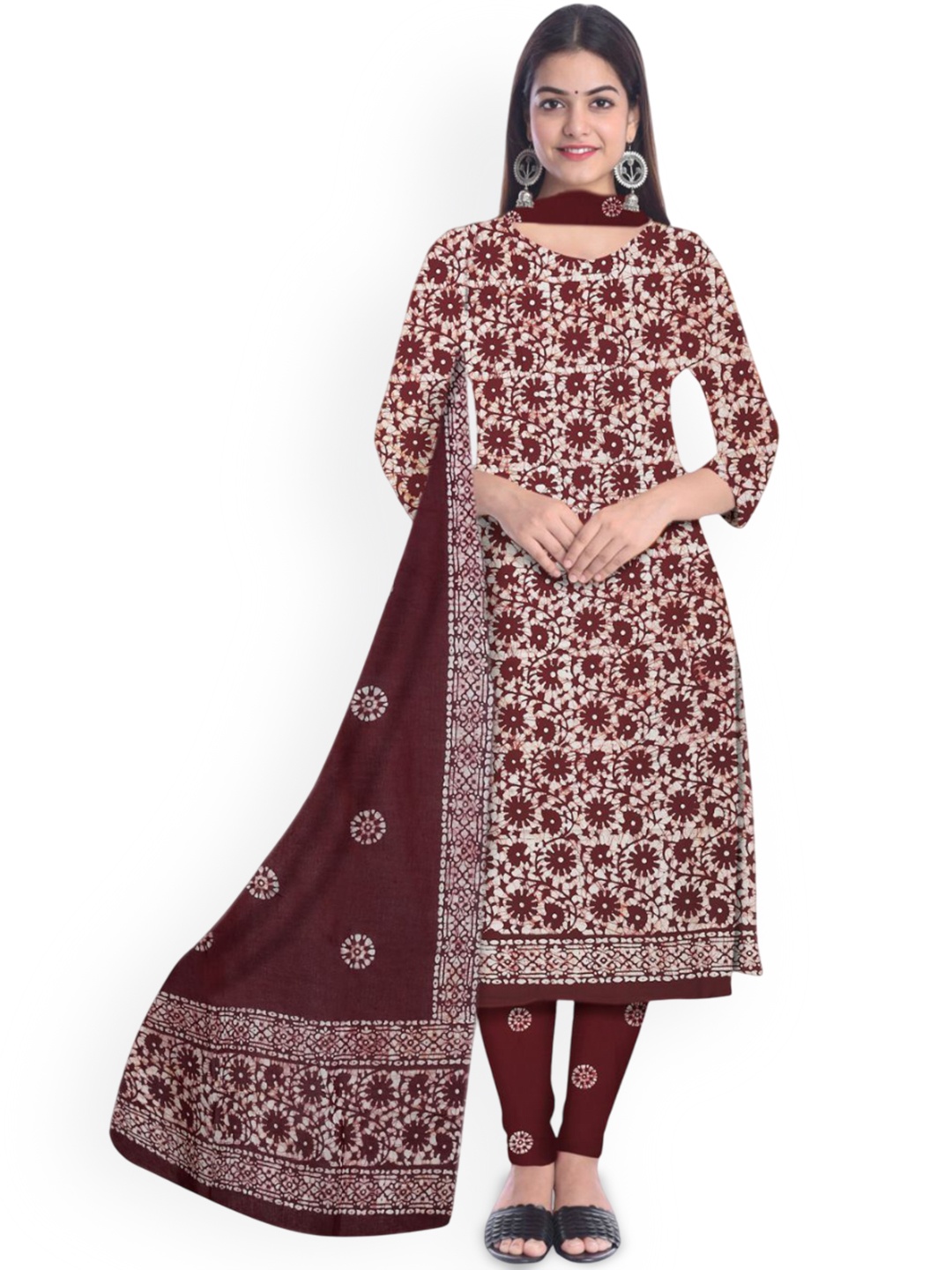 

Farooq Dyeing Floral Printed Batik Pure Cotton Unstitched Dress Material, Maroon