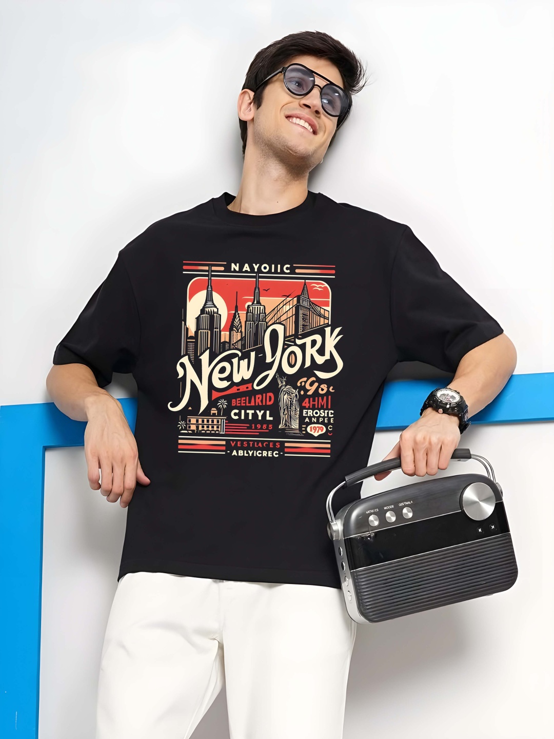 

Krimmple Men Graphic Printed Round Neck Cotton T-shirt, Black