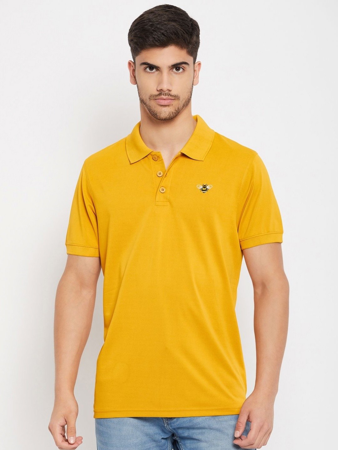 

AUXAMIS Men Solid Polo Collar Cotton T-shirt, Mustard